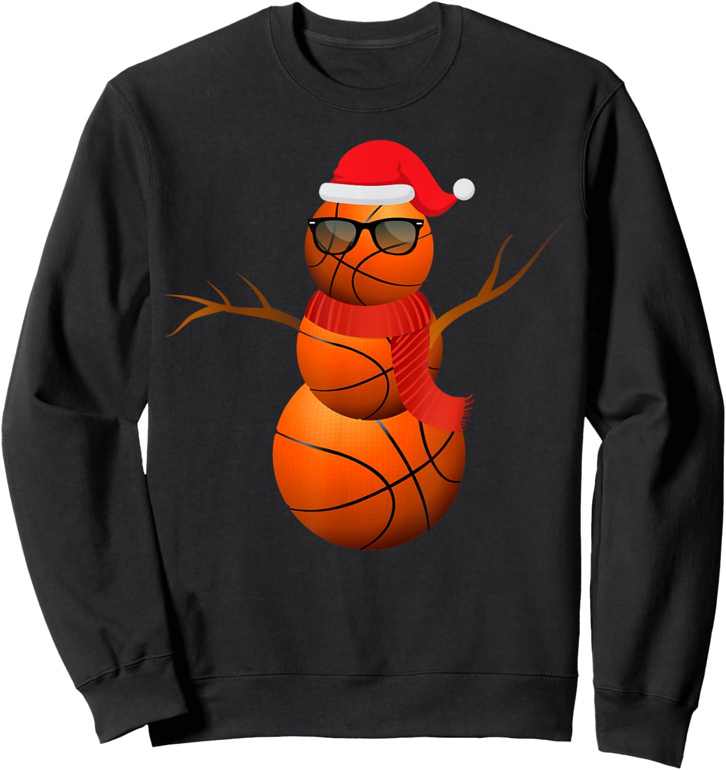 Funny Basketball Snowman Holiday Spirit Christmas Pajama Sweatshirt - Sweatshirt | Black