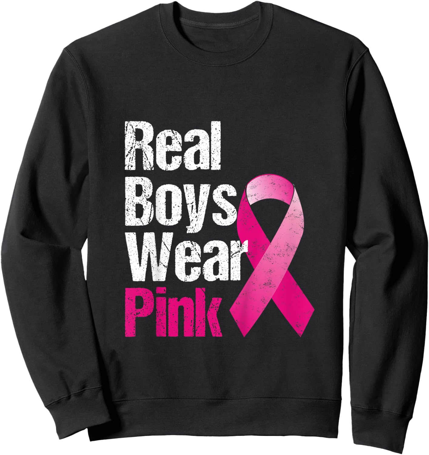 Kids Breast cancer for kids Real Boys Wear Pink Ribbon Sweatshirt - Sweatshirt | Black