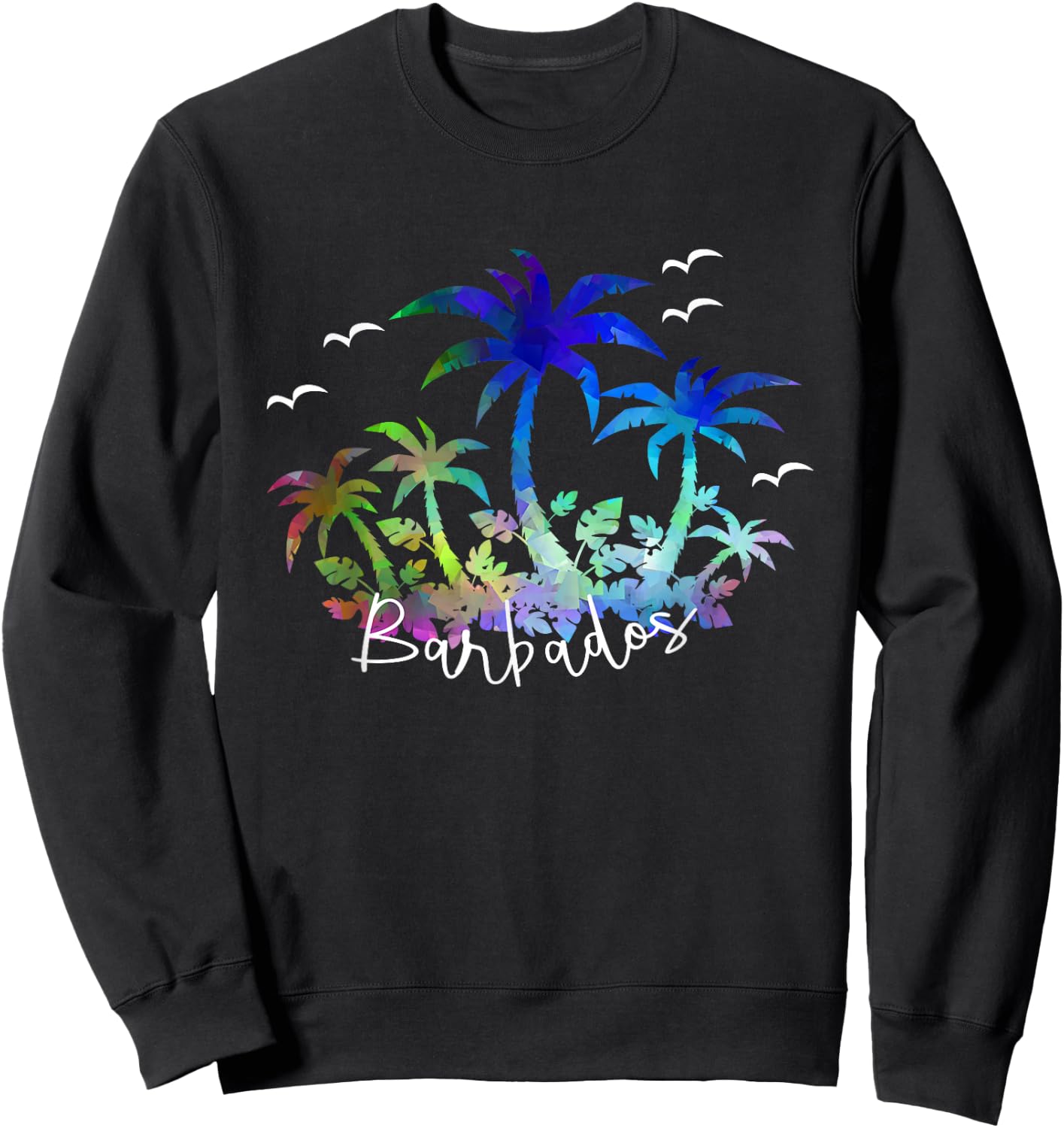 Barbados, Caribbean - Souvenir Palms and Seagull Sweatshirt - Sweatshirt | Black