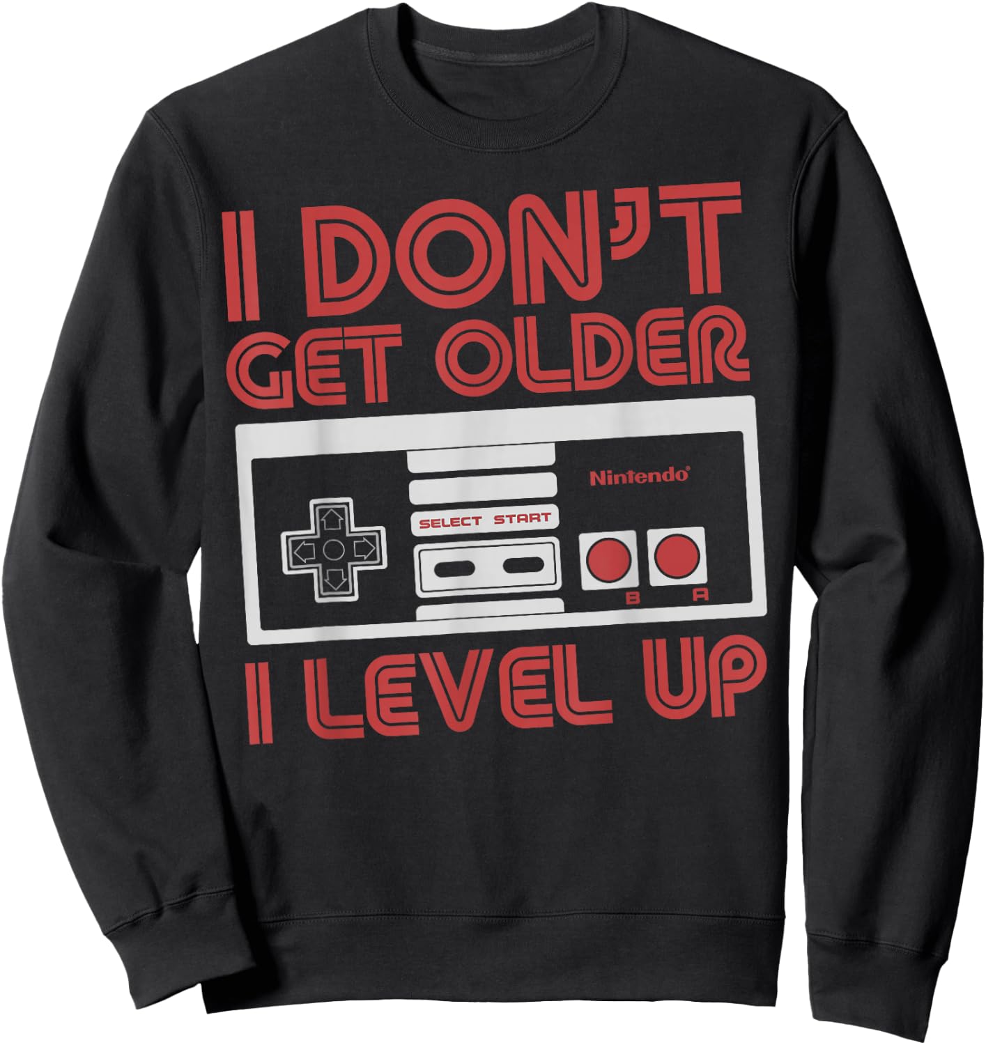 Nintendo Level Up SNES Controller Classic Fit - Black, Adult, Round Neck Sweatshirt - Sweatshirt | Black