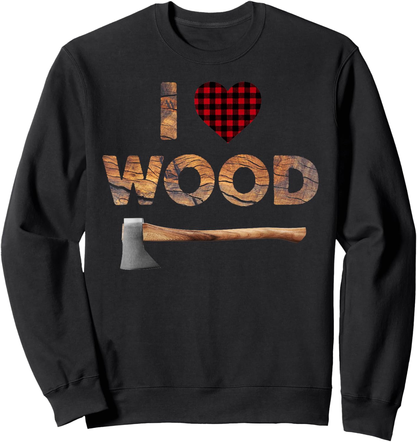 I Love Wood Lumberjack Heart Halloween Costume Sweatshirt - Sweatshirt | Black