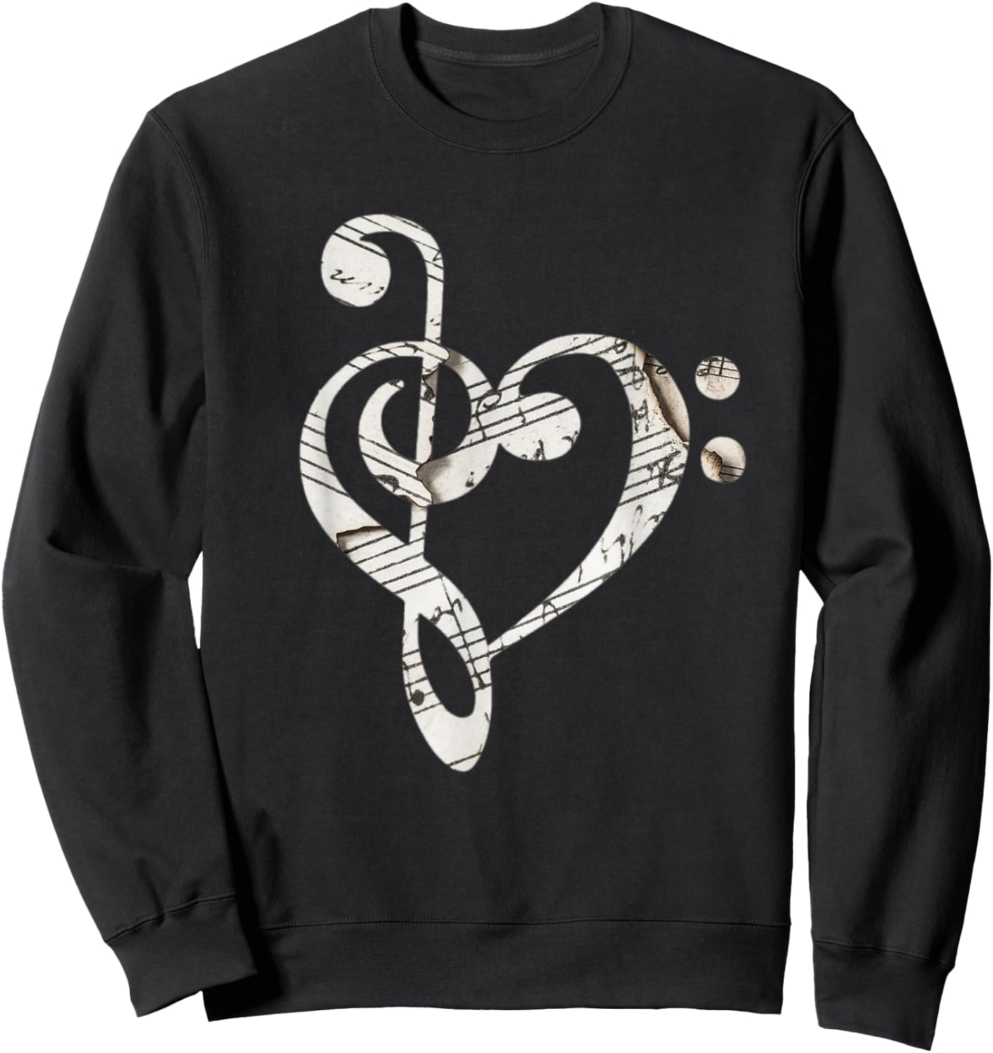 Heart Bass Clef Musical Note Shirt Sweatshirt - Sweatshirt | Black