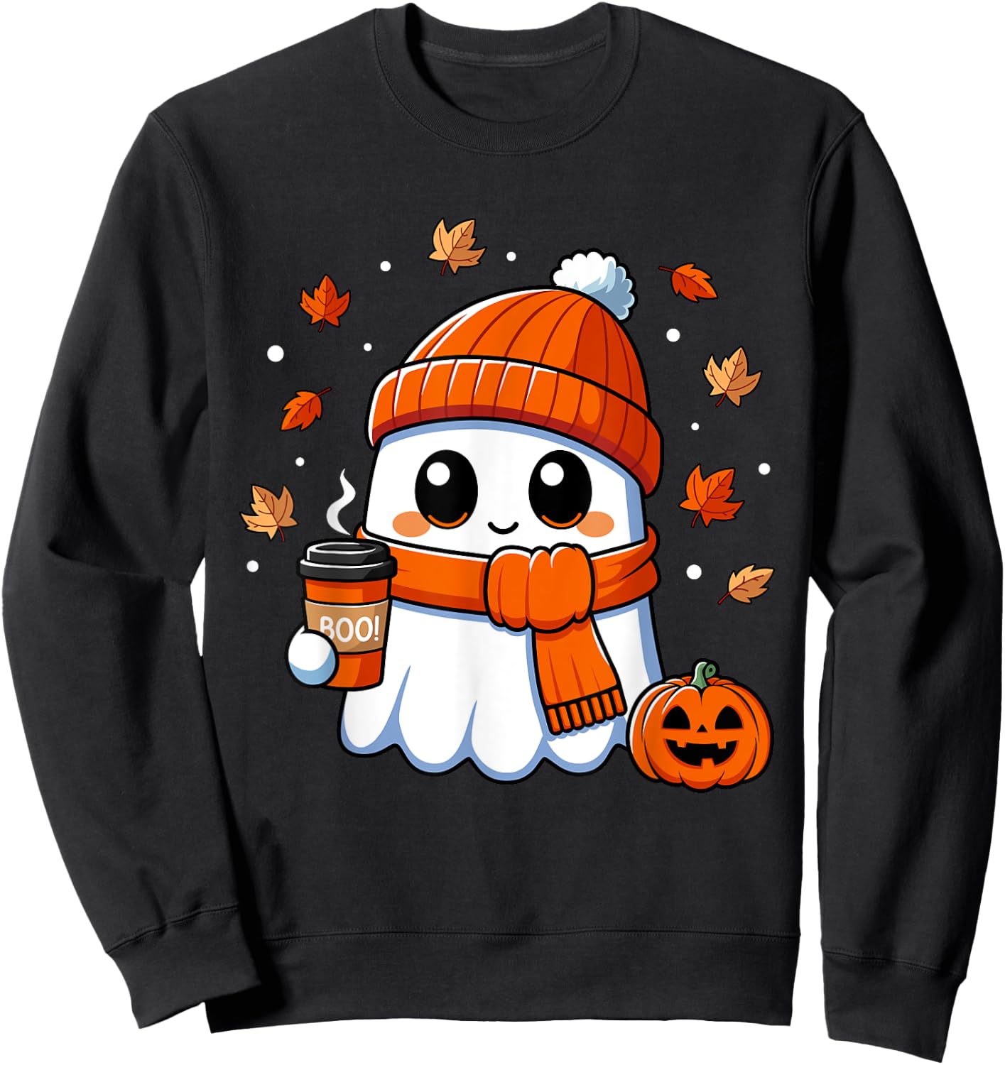 Halloween Ghost Coffee Boo Spooky Season Fall Women Girls Sweatshirt - Sweatshirt | Black