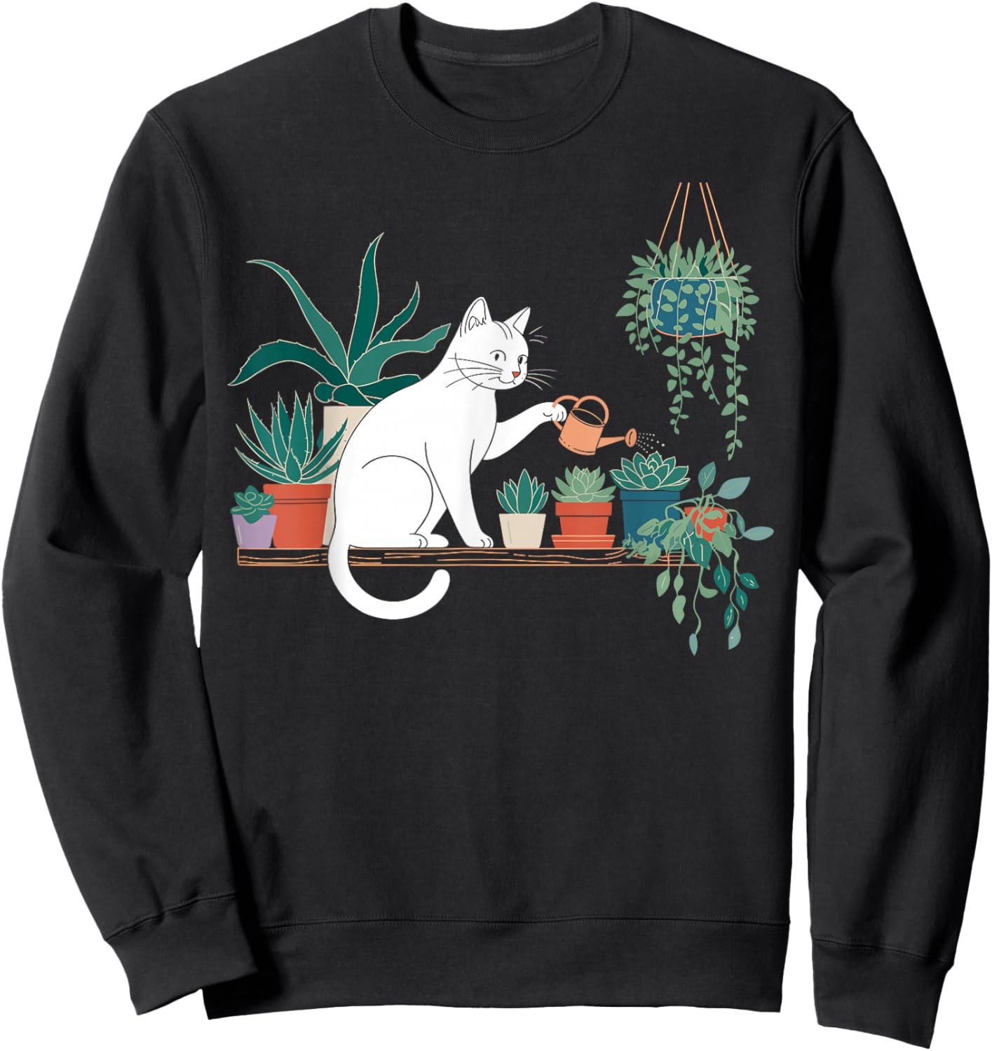 Funny Cat Water Plants Lover Planting Gardening Hobby Sweatshirt - Sweatshirt | Black