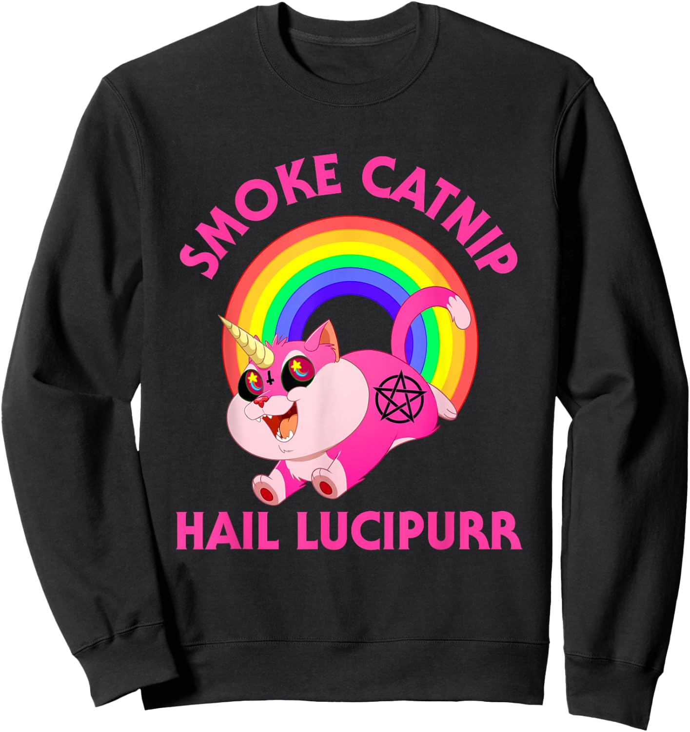 Smoke Catnip Hail Lucipurr, Funny Satan Cat Unicorn Meme Men Women Kids Sweatshirt - Sweatshirt | Black