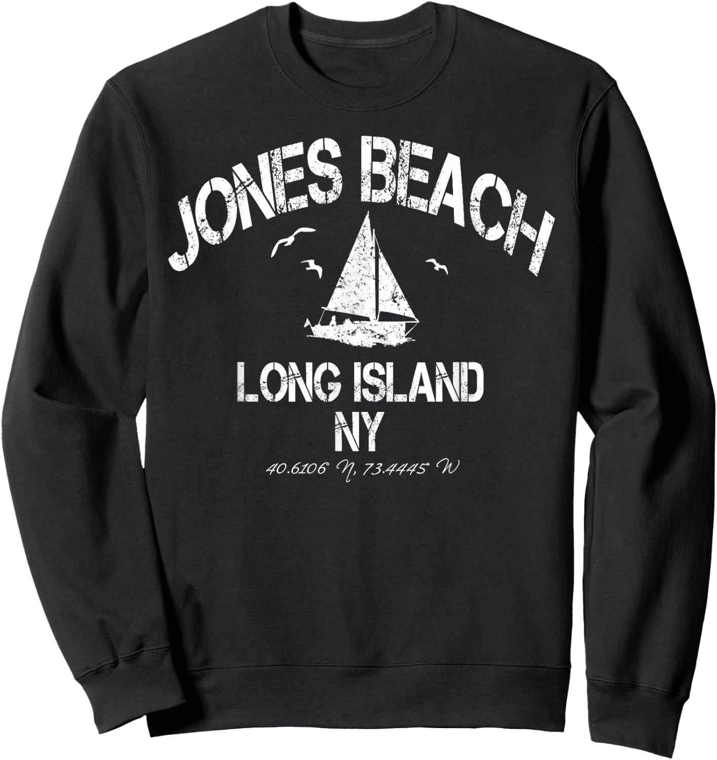Jones Beach Long Island New York Nautical Distressed Sweatshirt - Sweatshirt | Black