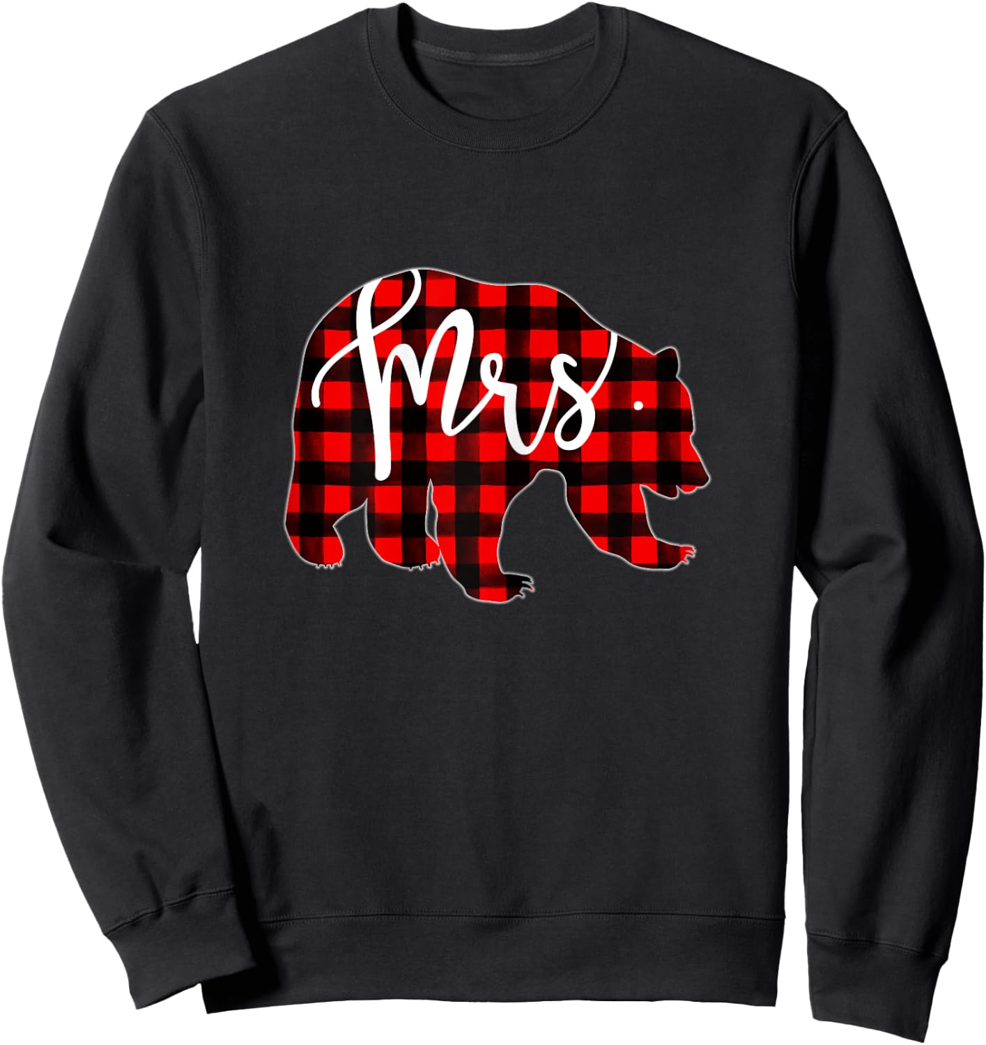 Red Plaid Mrs Bear T Shirt Matching Pajama Newlywed Married Sweatshirt - Sweatshirt | Black