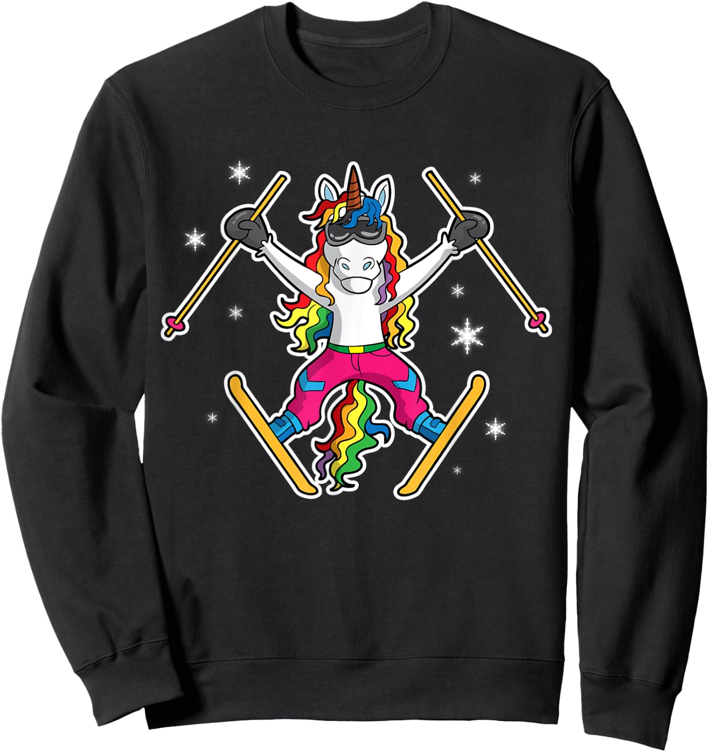 Unicorn Girls Cute Skiing Ski Team Coach Instructor Kids Sweatshirt - Sweatshirt | Black