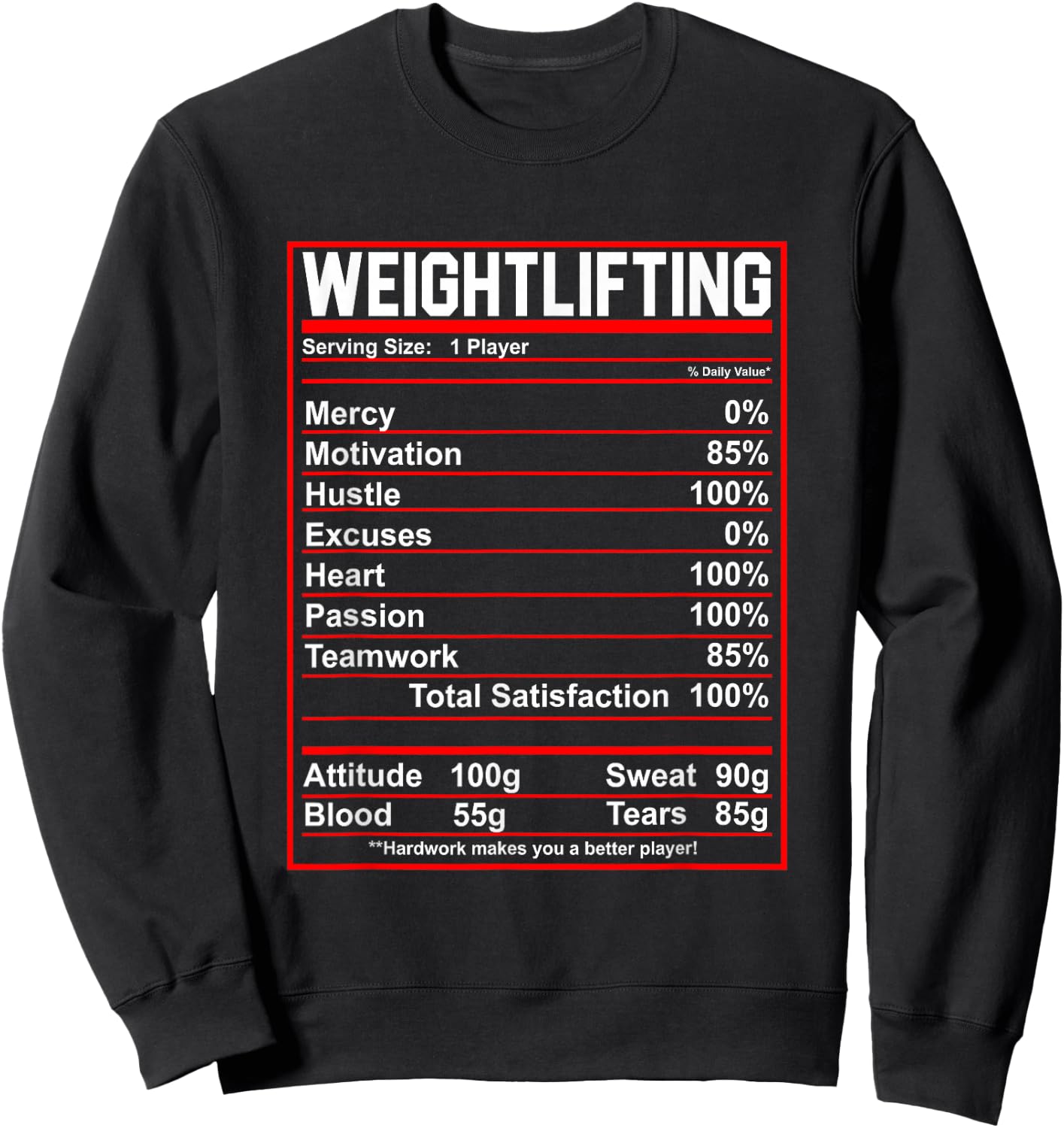Funny Weightlifting Nutrition Facts Bodybuilding Sweatshirt - Sweatshirt | Black