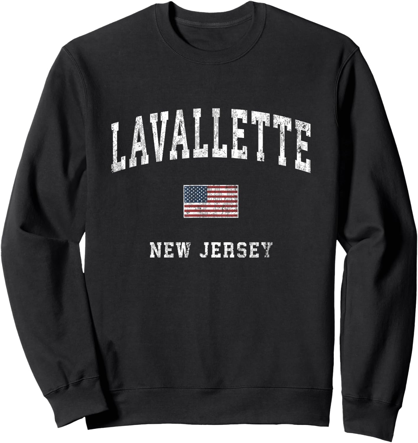 Lavallette New Jersey NJ Vintage American Flag Sports Design Sweatshirt - Sweatshirt | Black
