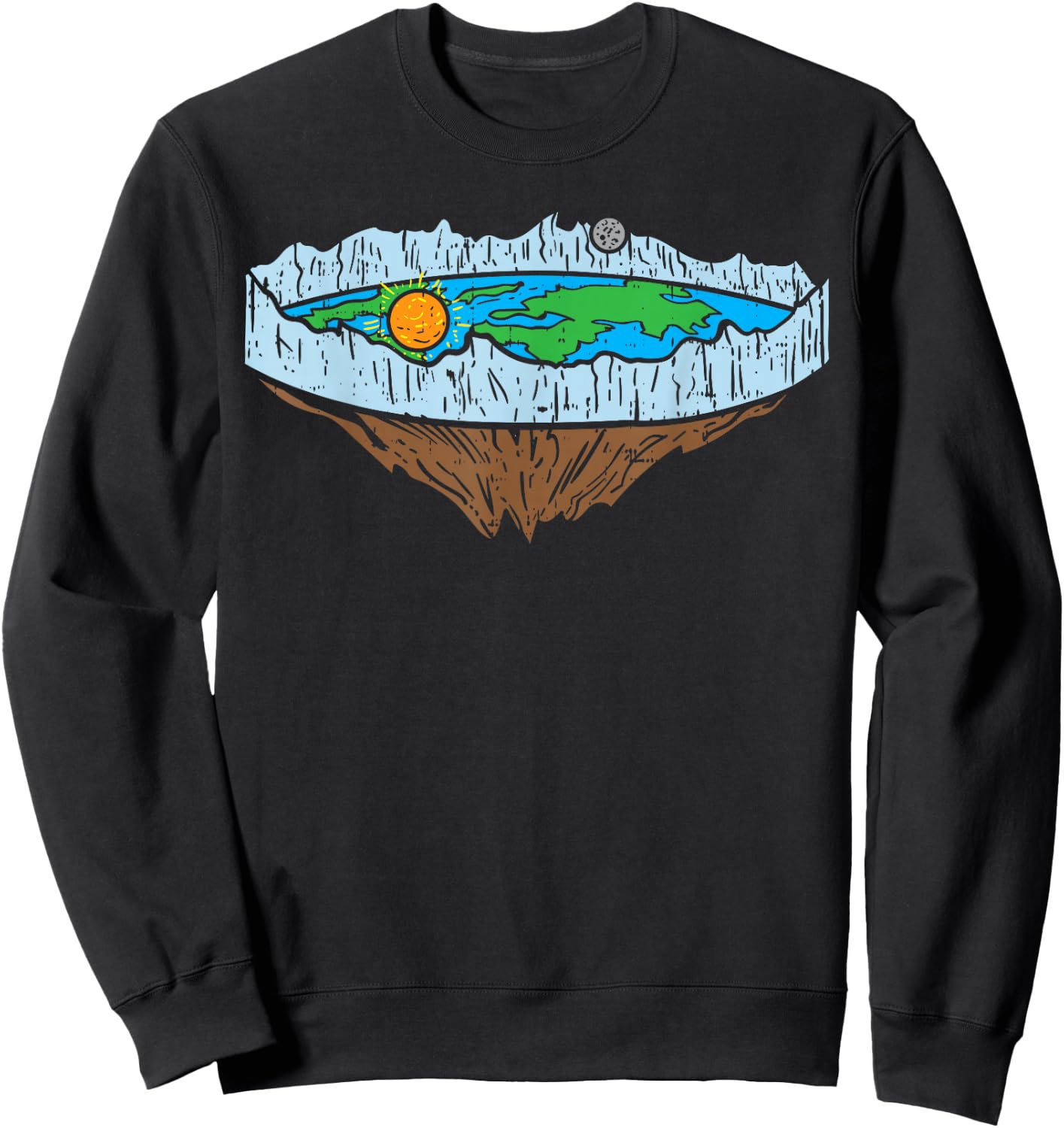 Flat Earth Ice Wall Sun Moon Funny Conspiracy Theory Gift Sweatshirt - Sweatshirt | Black