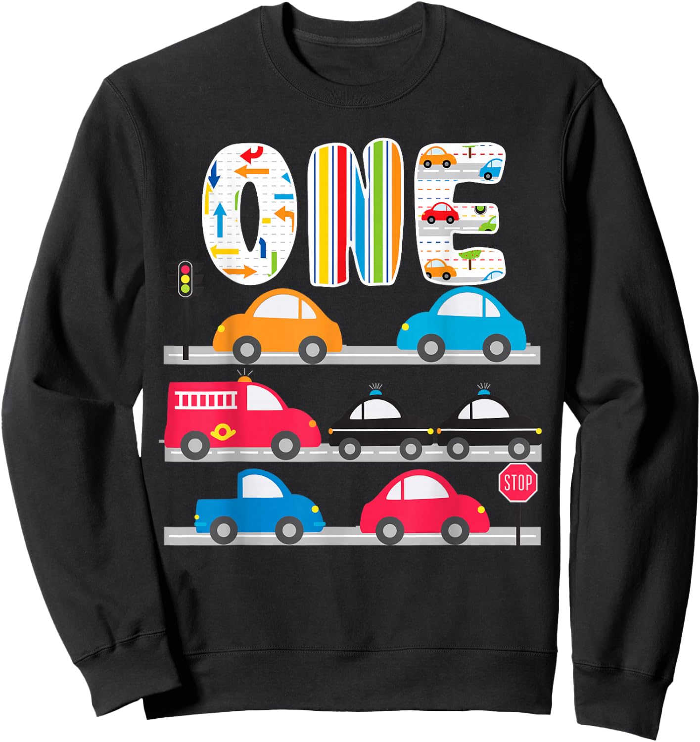 Cars Transportation Trucks 1st Birthday 1 Year Old Birthday Sweatshirt - Sweatshirt | Black