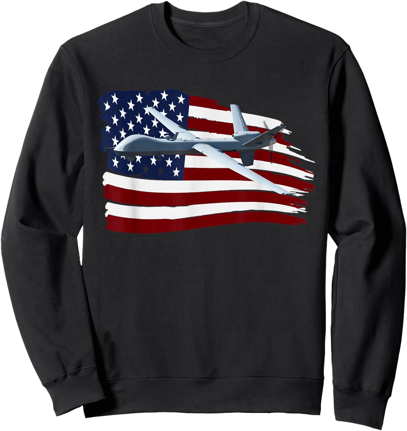 Mq-9 Reaper Drone Uav T Shirt Us Flag Usa Sweatshirt - Sweatshirt | Black