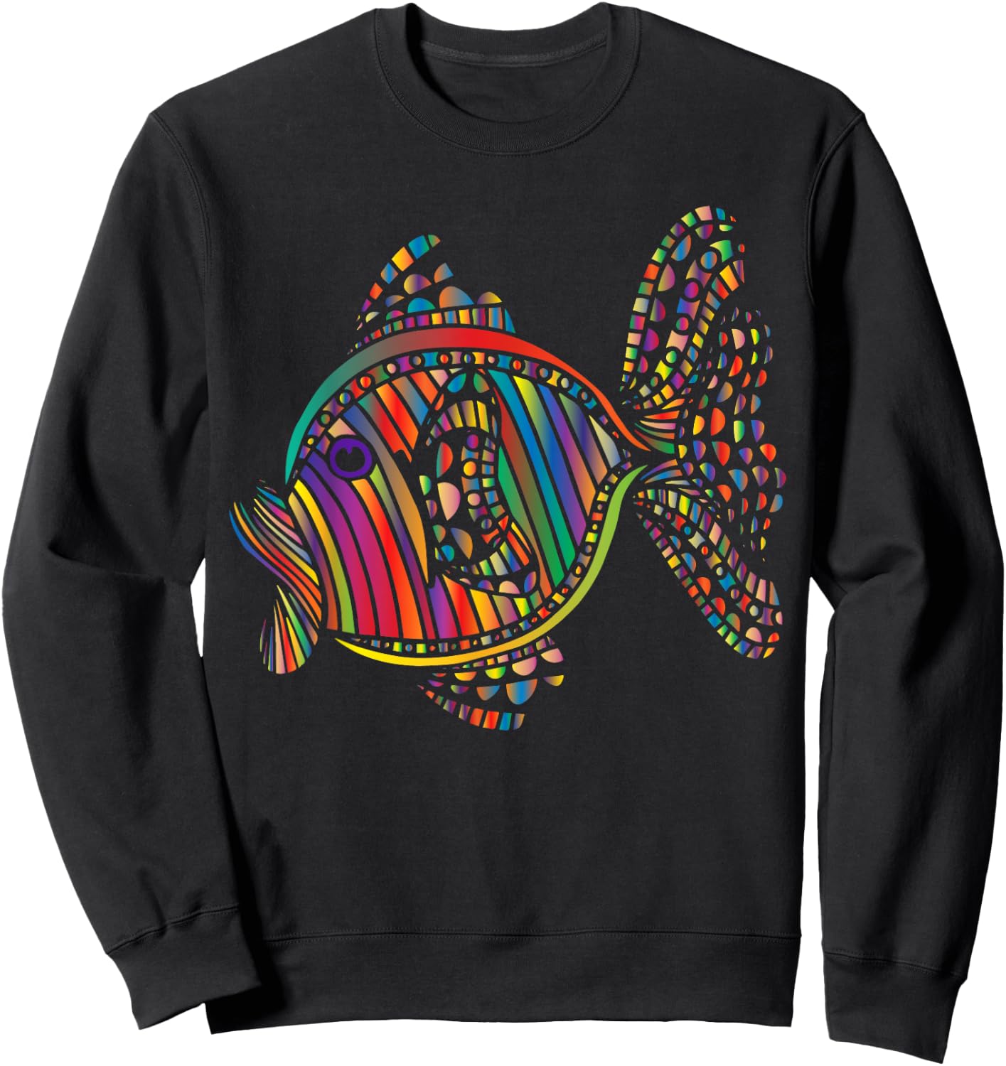 Psychedelic Fish Abstract Design Sweatshirt - Sweatshirt | Black