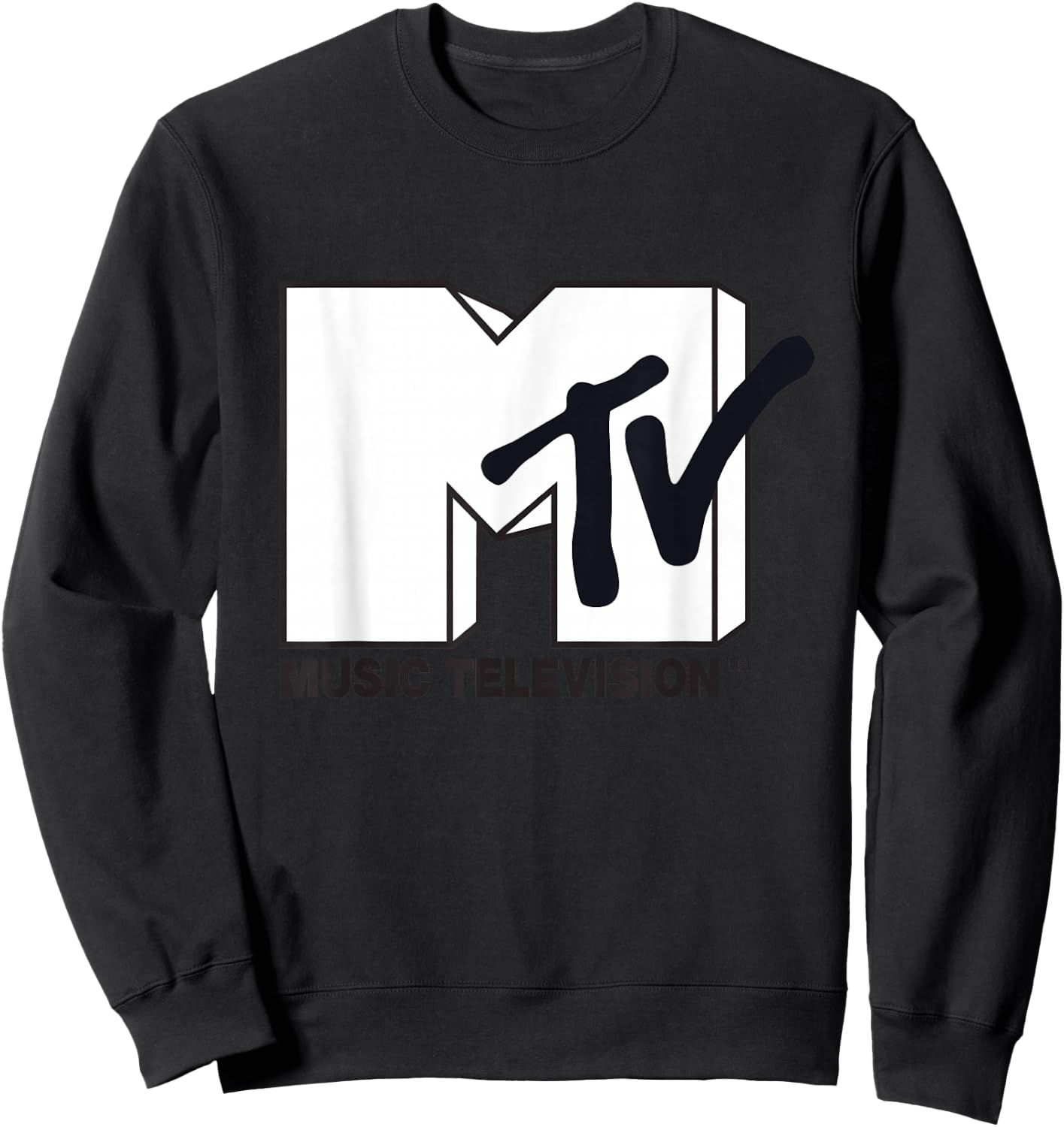 White Fill with Black Ink MTV Logo Small Sweatshirt - Sweatshirt | Black