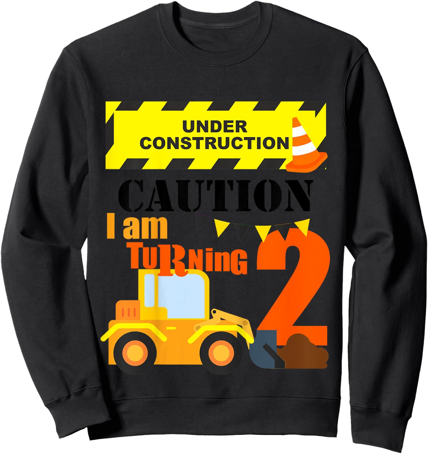 Kids 2nd Construction Truck Birthday Excavator Age 2 Year Old Boy Sweatshirt - Sweatshirt | Black