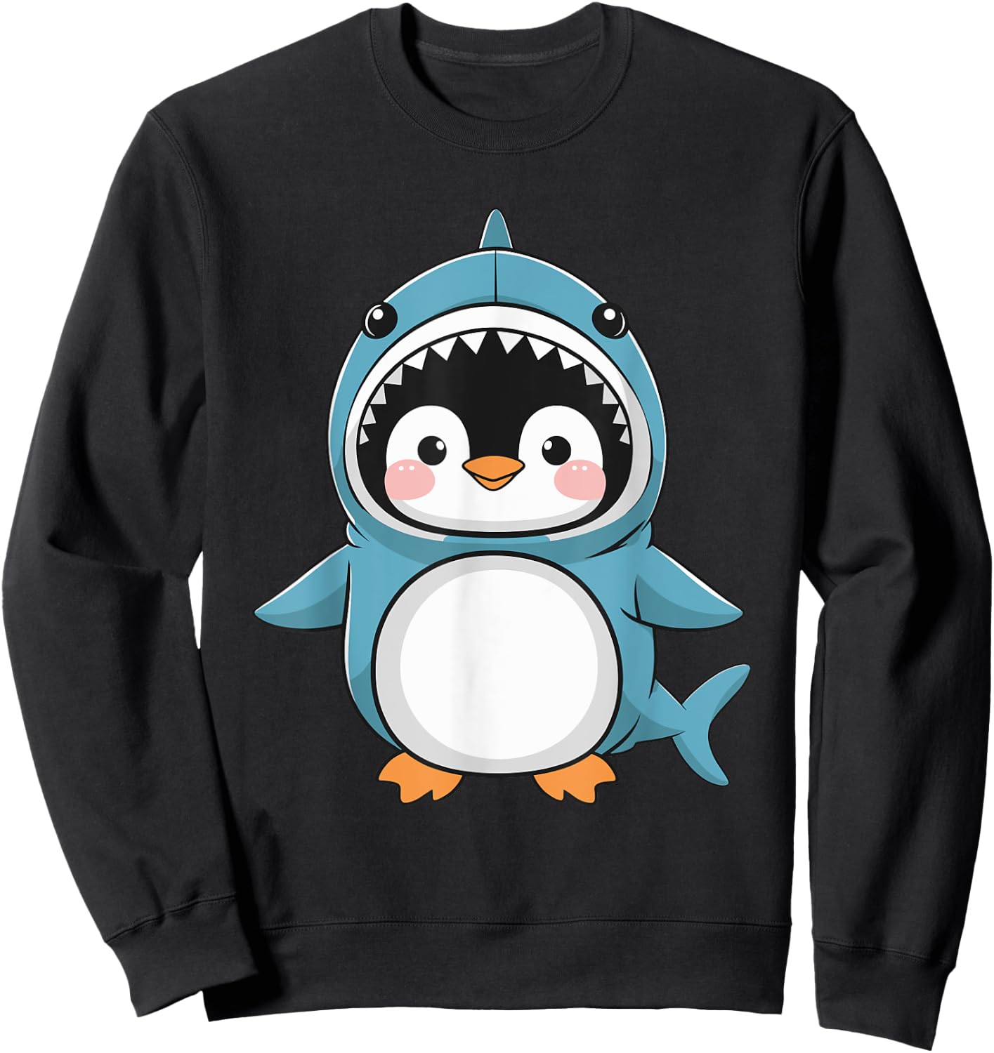Cute Penguin Dressed As Shark Funny Kawaii Penguin Sweatshirt - Sweatshirt | Black