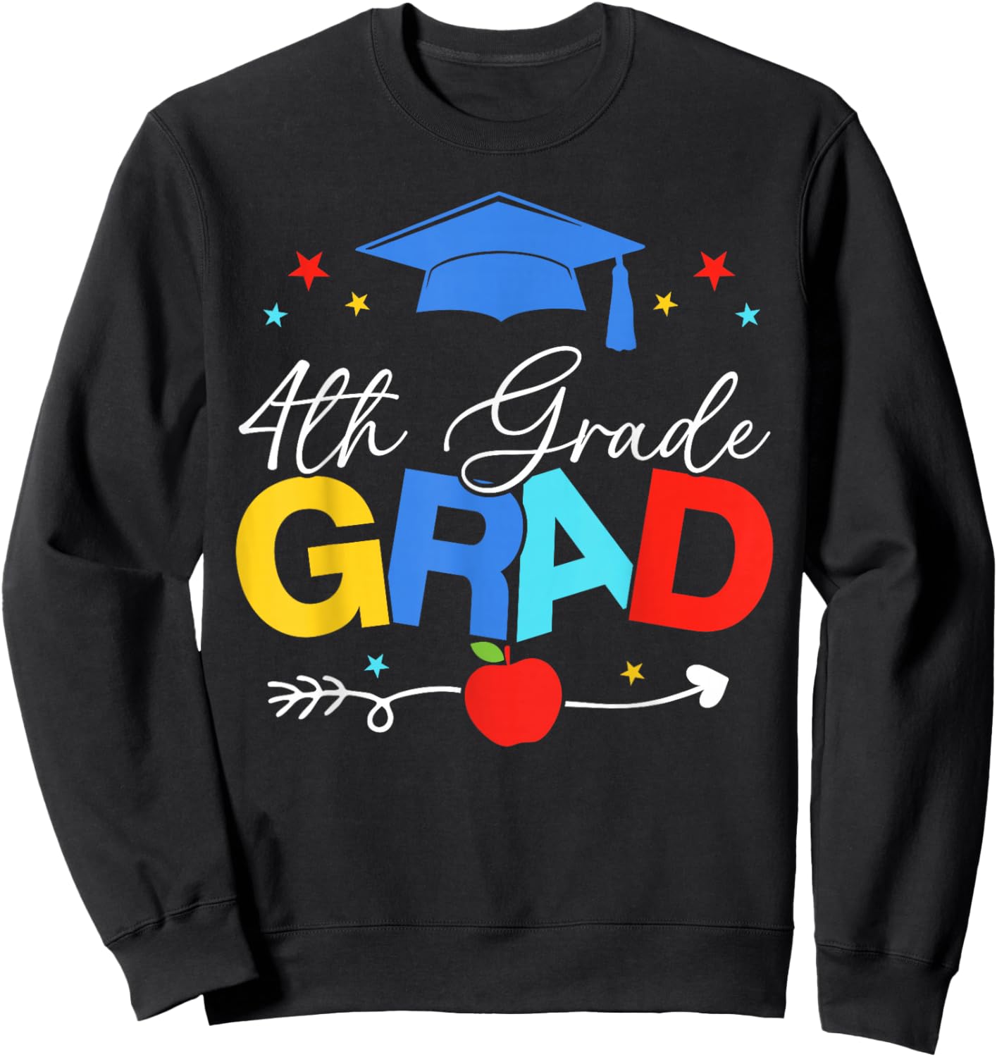 4th Grade Grad 2024 Gifts Boys Girls Graduation Cap, Gown Sweatshirt - Sweatshirt | Black