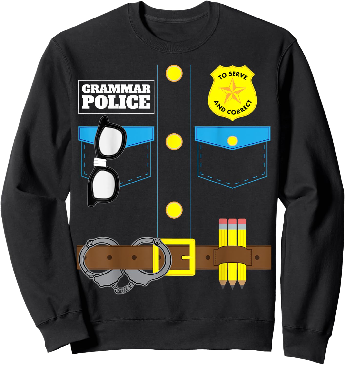 Grammar Police Costume Funny Halloween Pair with Jail Inmate Sweatshirt - Sweatshirt | Black