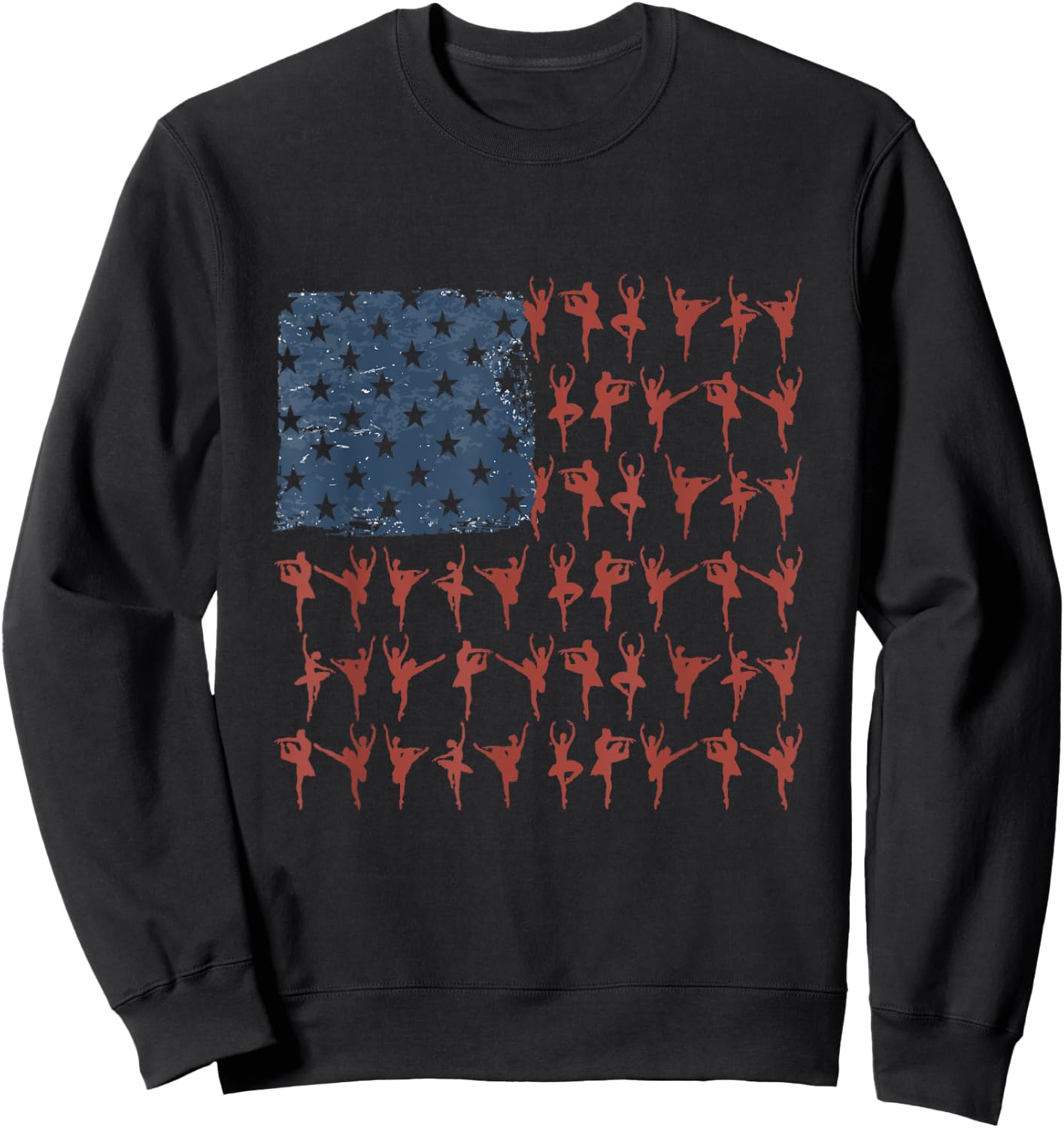 Vintage Ballet Dancer Gift American Flag July 4th Graphic Sweatshirt - Sweatshirt | Black