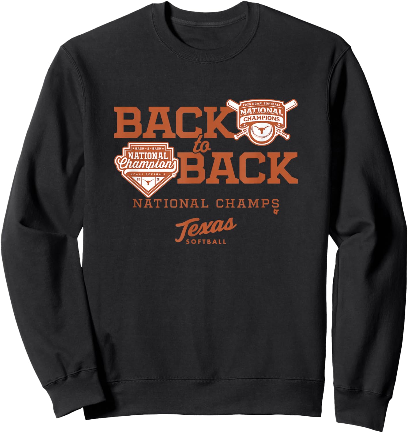 Back-to-Back National Champions - Texas Longhorns Softball Sweatshirt - Sweatshirt | Black