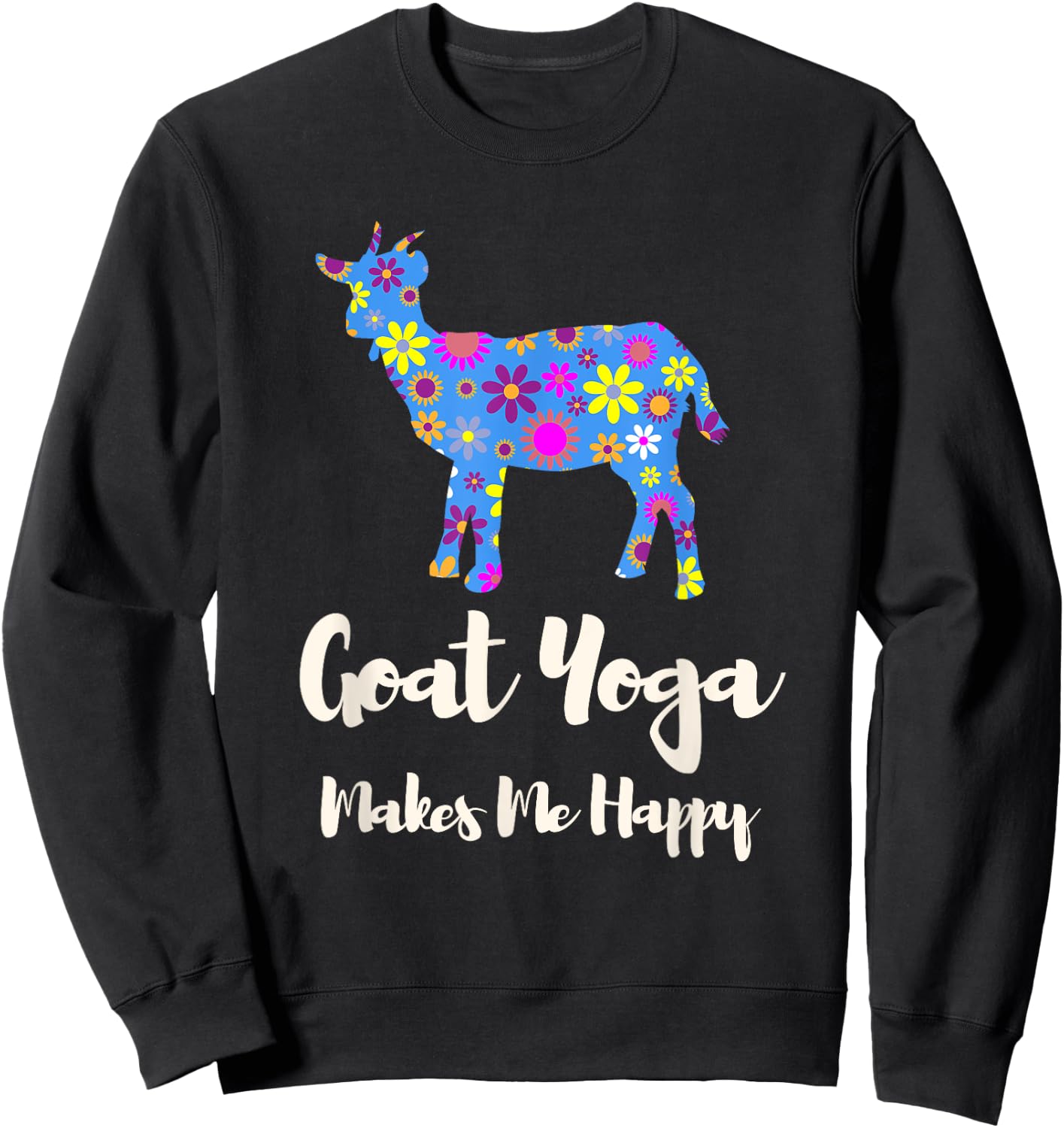 Cartba Goat Yoga Co. Cute Black Floral Goat Yoga - Women's Yoga - Small - - Short Sleeve Sweatshirt - Sweatshirt | Black