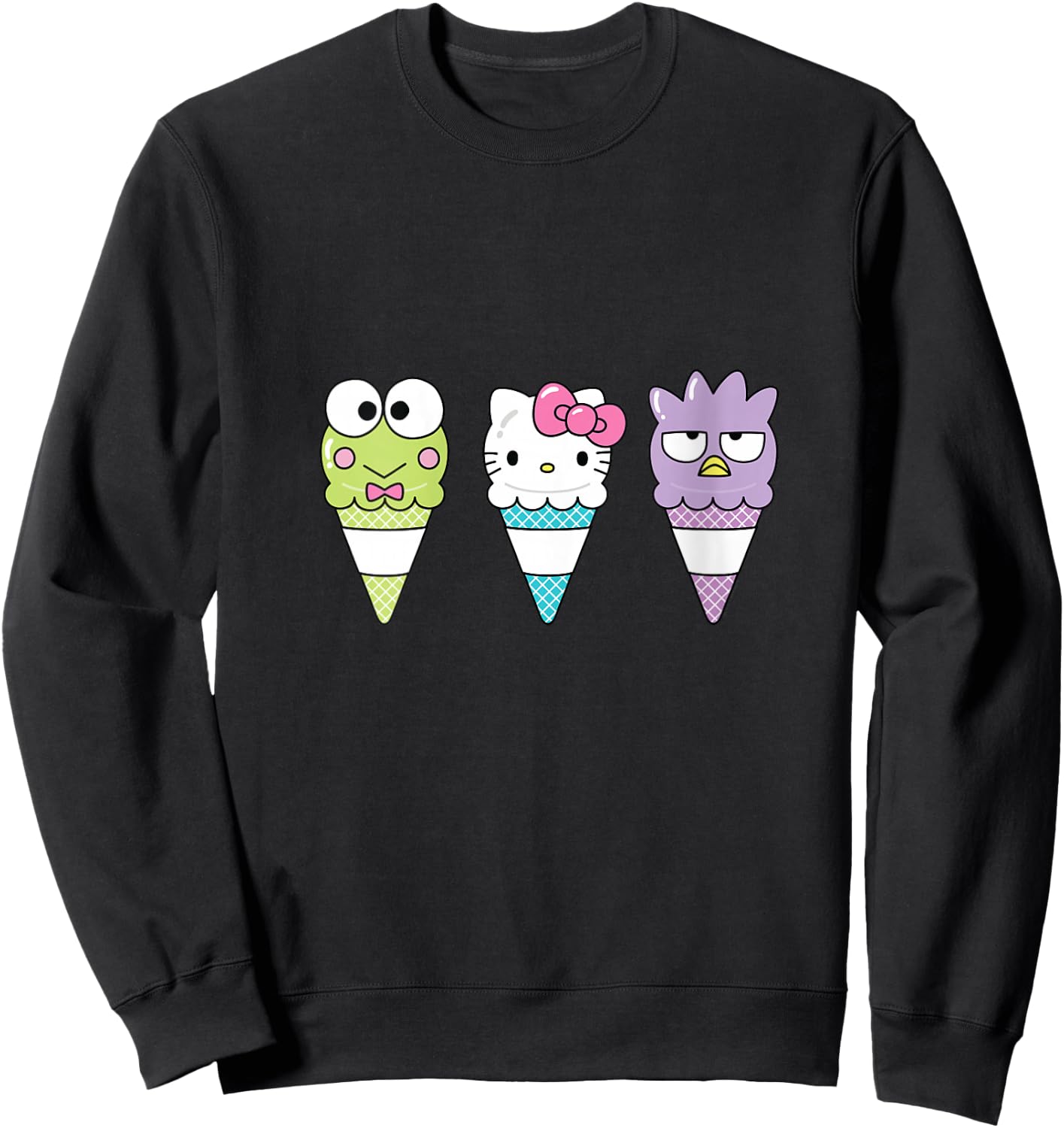 Hello Sanrio Keroppi Hello Kitty Badtz-Maru Ice Cream Cone V-Neck Sweatshirt - Sweatshirt | Black