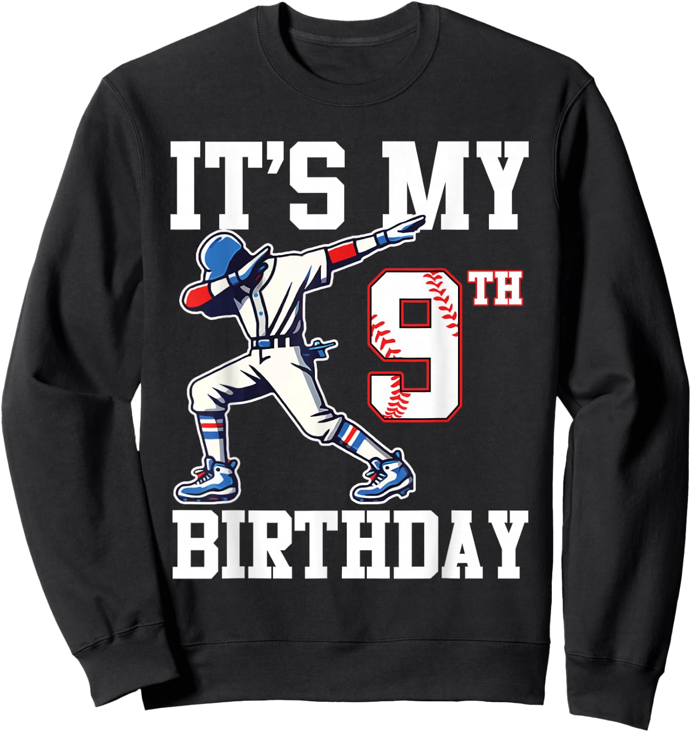 It's My 9th Birthday Baseball 9 Years Old Birthday Boy Girl Sweatshirt - Sweatshirt | Black
