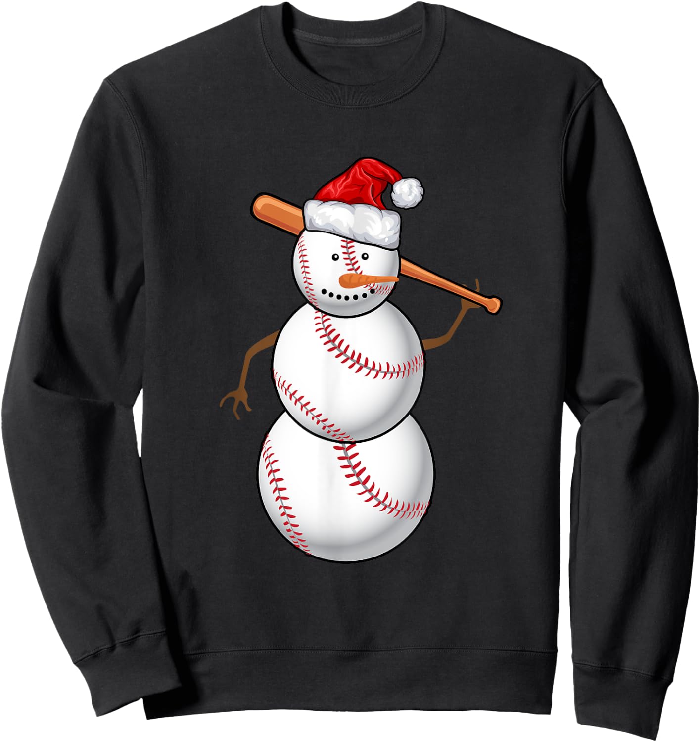 Baseball Fan Snowman Funny Christmas Gift Sweatshirt - Sweatshirt | Black