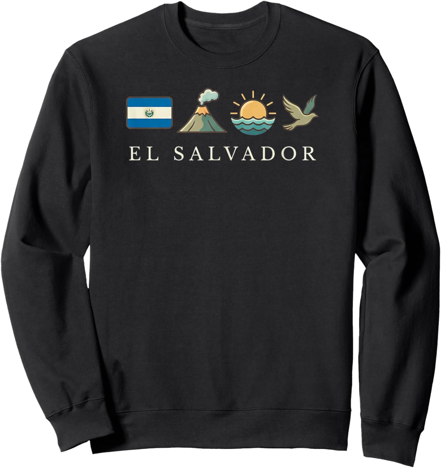 El Salvador Icons Flag Volcano Sun Bird Souvenir Sweatshirt - Sweatshirt | Black