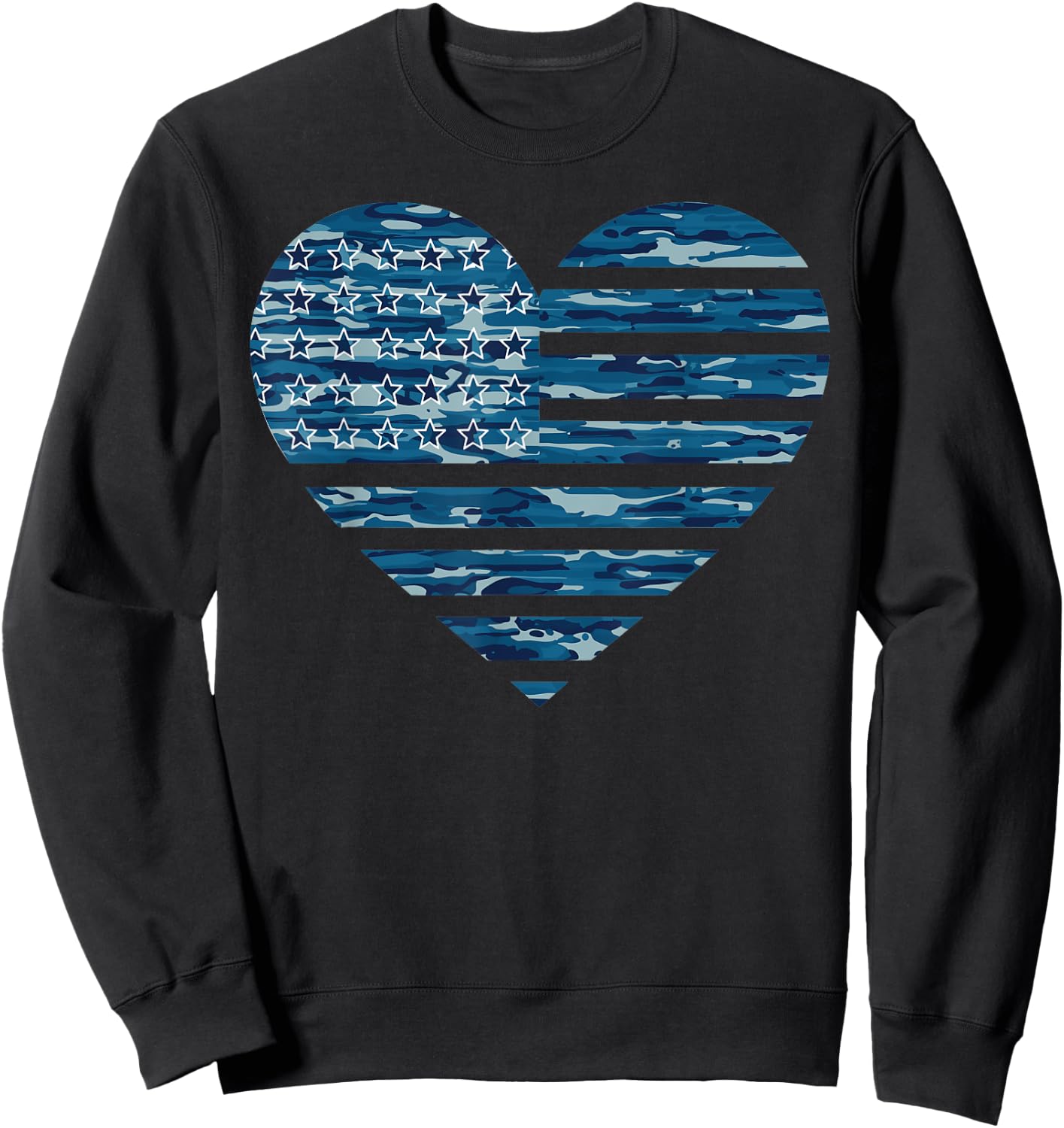 Blue Camo American Heart USA Men Boys Women Girls Kids Sweatshirt - Sweatshirt | Black