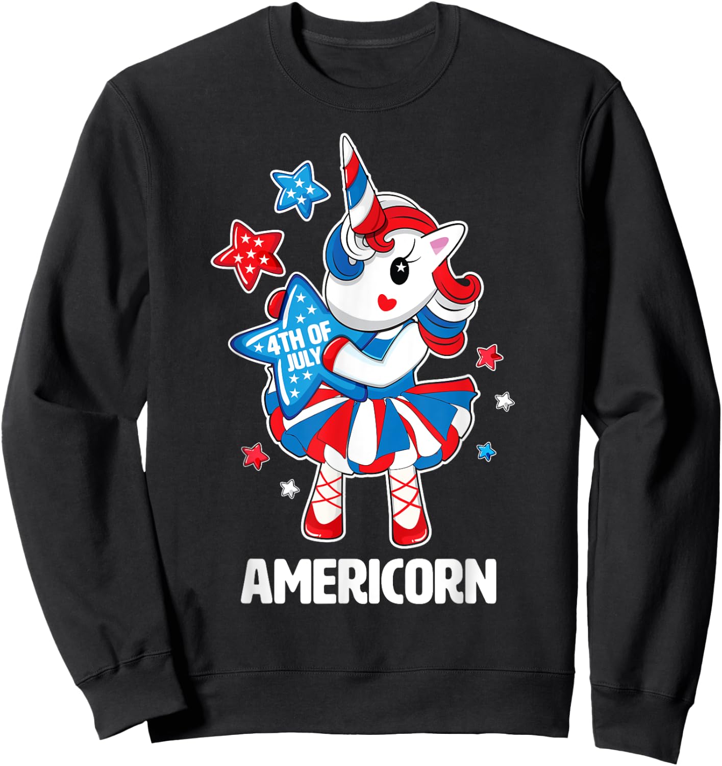 Americorn Shirt Fun 4th of July Unicorn America Stars Gift Sweatshirt - Sweatshirt | Black