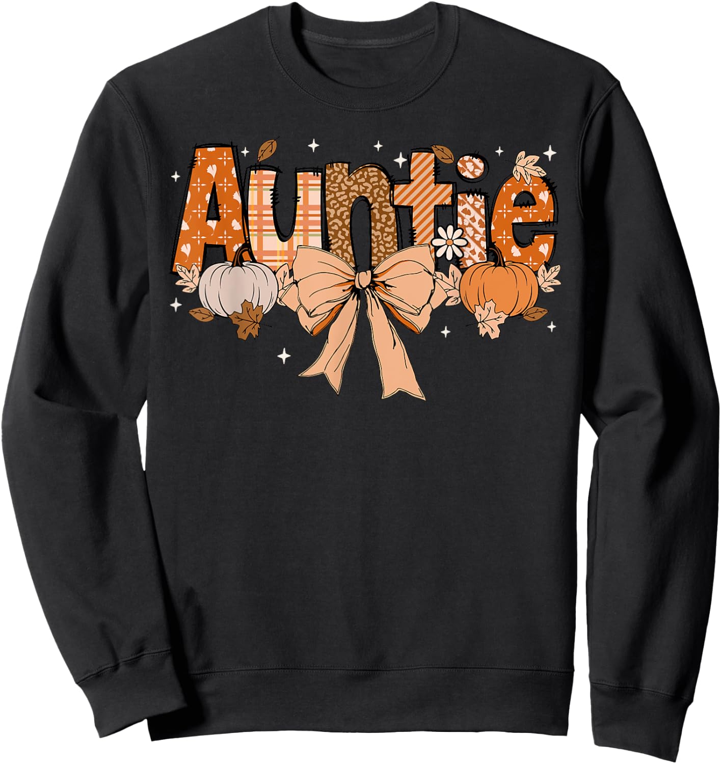 Auntie Pumpkin Fall Coquette Bow Thanksgiving Mom Women Sweatshirt - Sweatshirt | Black