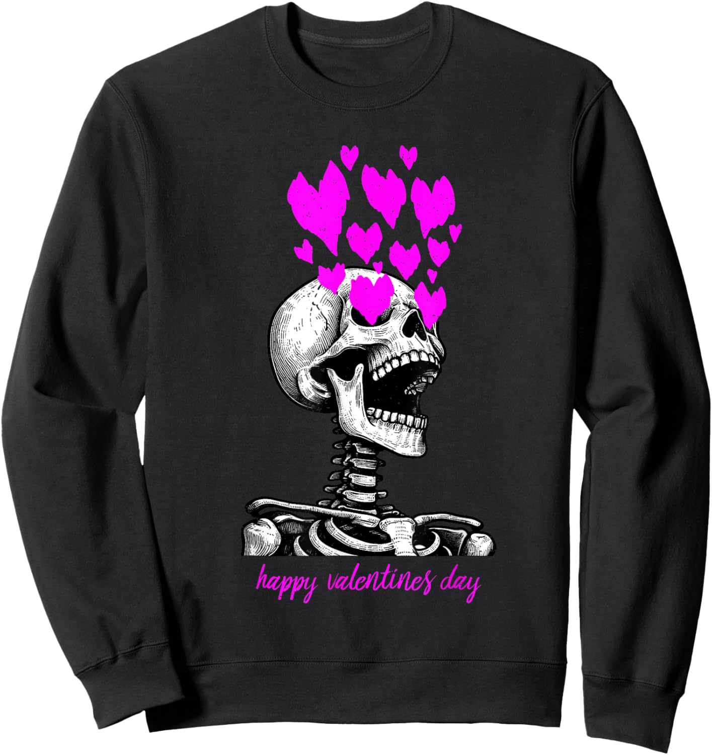 Skeleton Heart Eyes Happy Valentines Day Love Sweatshirt - Sweatshirt | Black