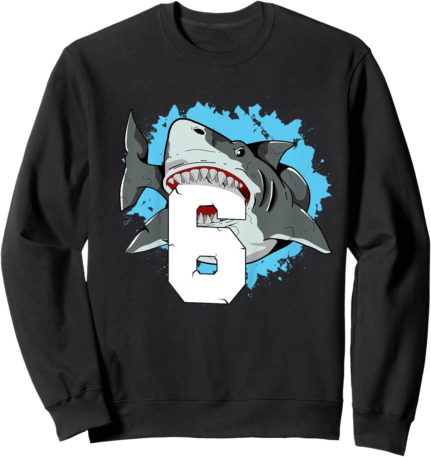 Shark 6th Birthday Boy 6 Six Shark Theme Party Sweatshirt - Sweatshirt | Black
