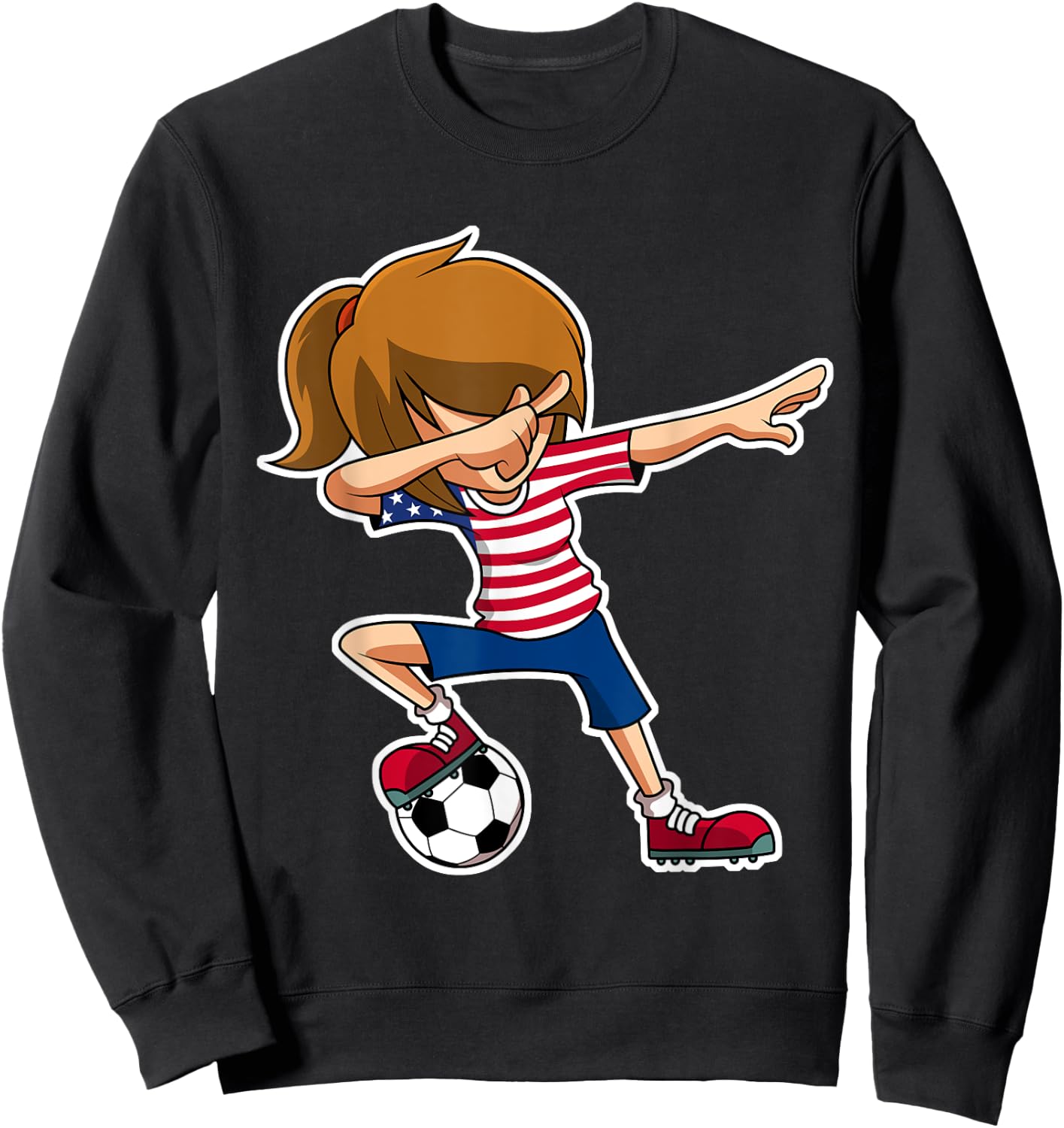 Dabbing Soccer Girl USA Shirt, American Flag Jersey Sweatshirt - Sweatshirt | Black