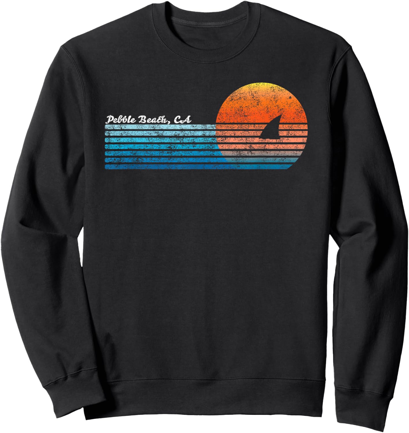 Vintage Pebble Beach, CA Retro 80s Shark Fin Sunset Women Girls Kids Sweatshirt - Sweatshirt | Black