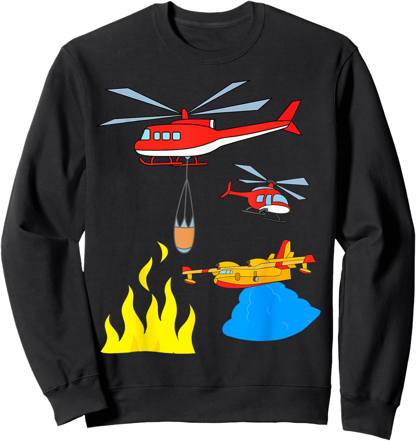Fire Engine Aeroplane Helicopter Sweatshirt - Sweatshirt | Black