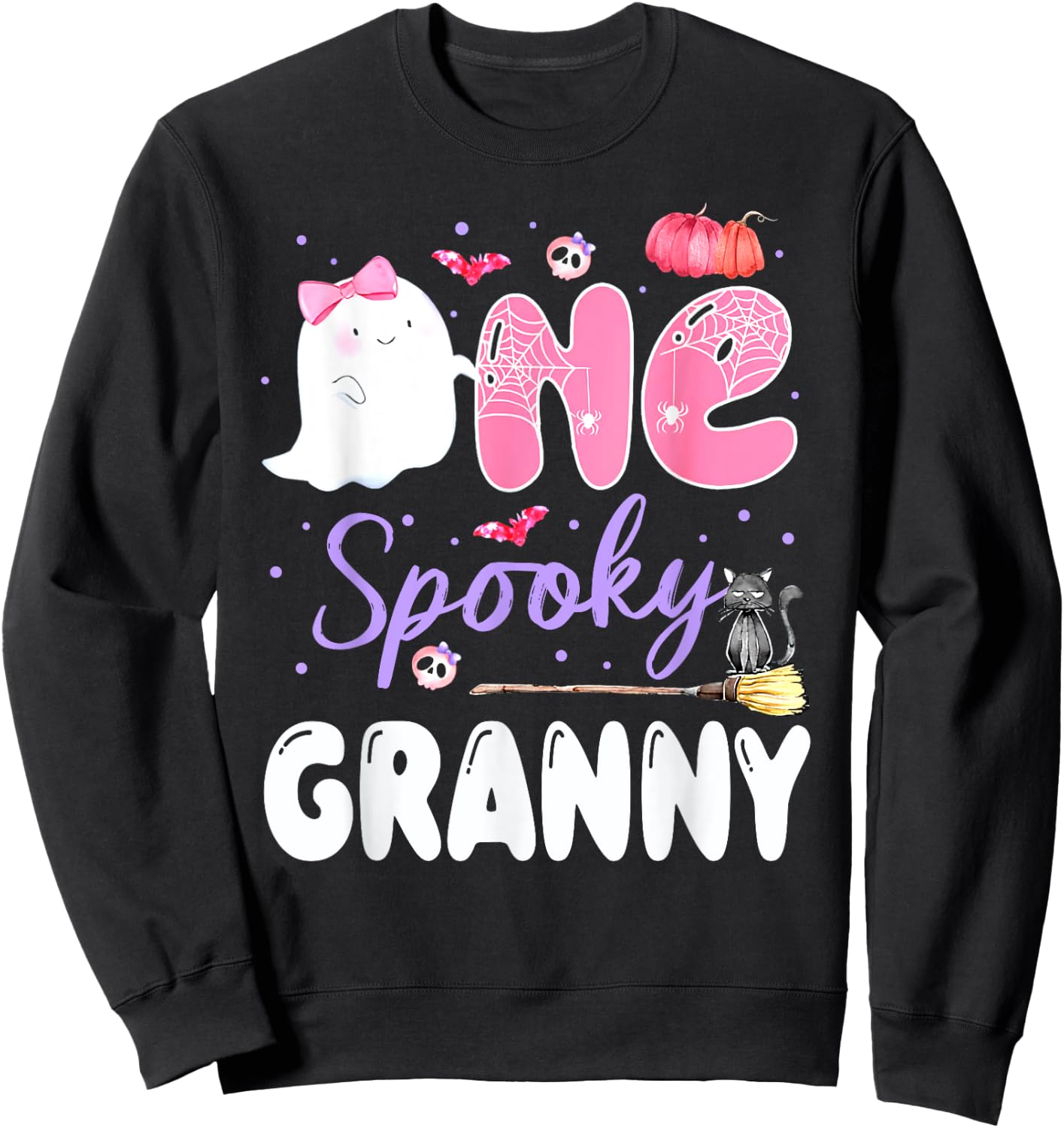 One Spooky Granny 1st Birthday Halloween Pink Ghost Family Sweatshirt - Sweatshirt | Black