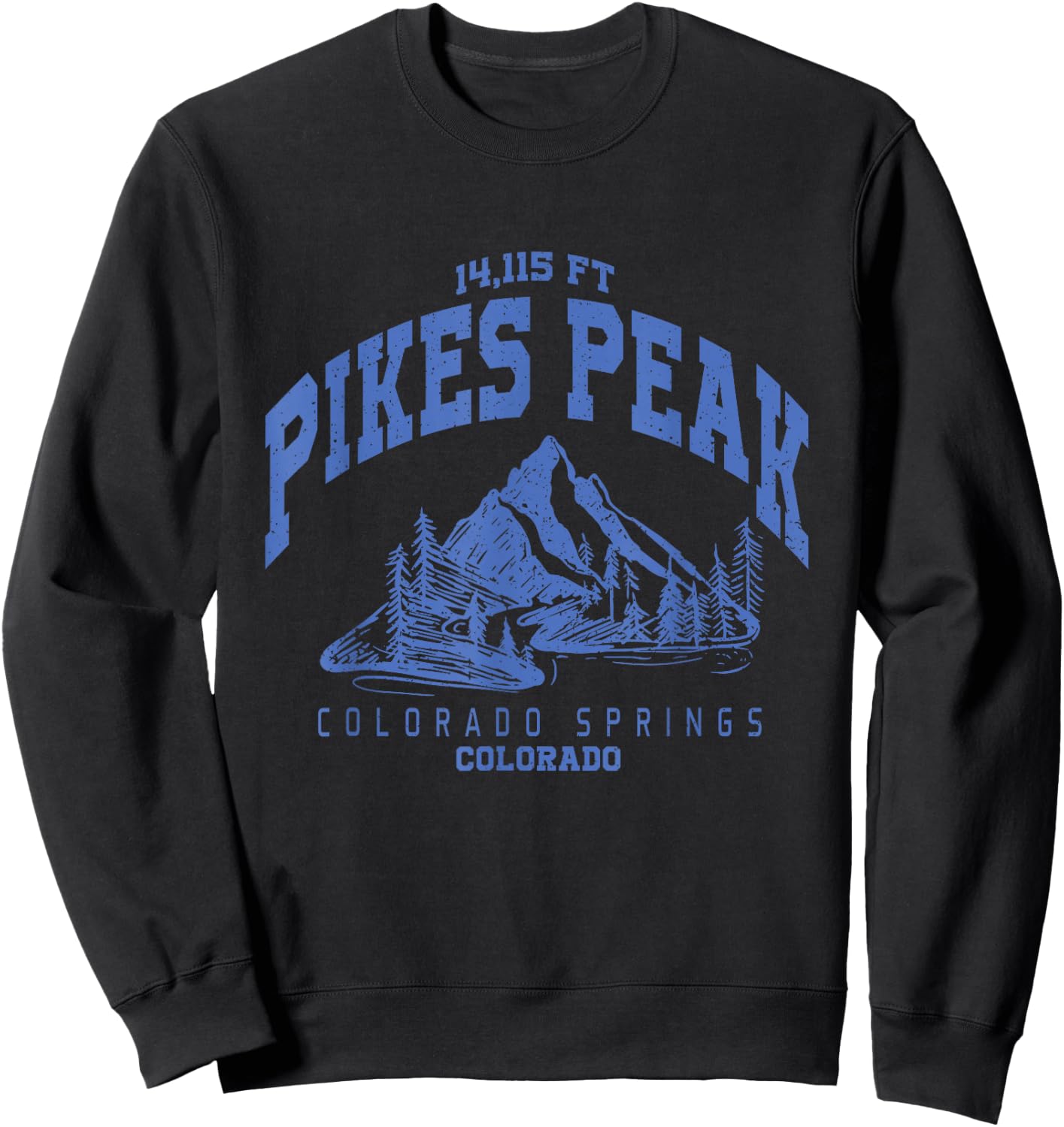 Vintage Mountain Hiking Pikes Peak Colorado Varsity Style Sweatshirt - Sweatshirt | Black