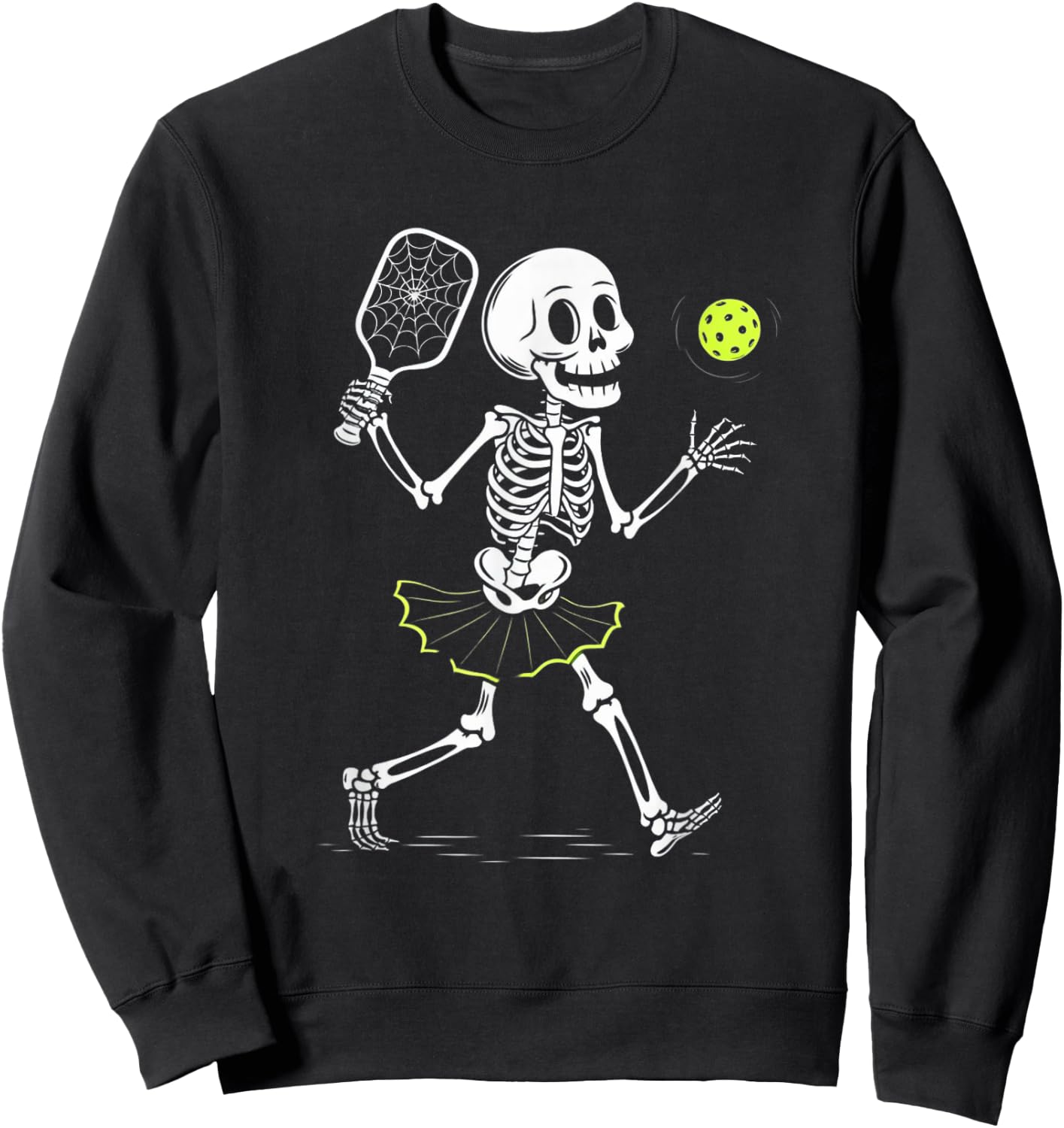 Spooky Pickleball Halloween Skeleton Women Sweatshirt - Sweatshirt | Black