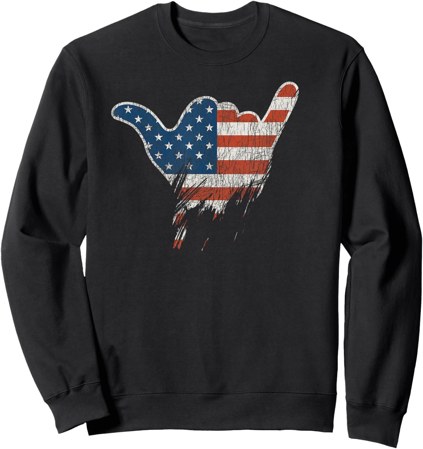 Patriotic Surfer Hang Shirt American Flag Loose Hand Sign Women Kids Men Sweatshirt - Sweatshirt | Black
