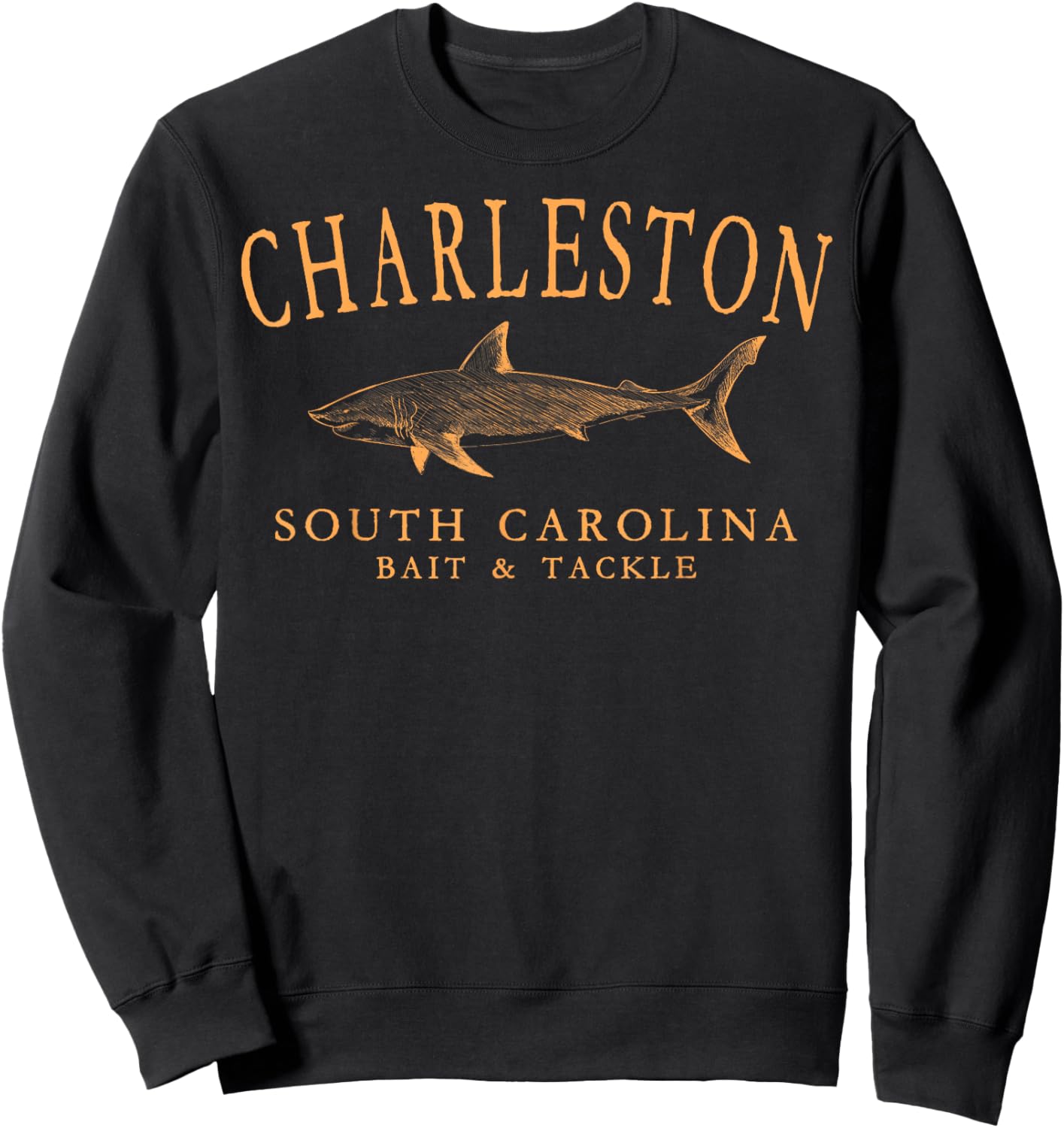 Charleston South Carolina Shark Orange Art Fishing Sweatshirt - Sweatshirt | Black