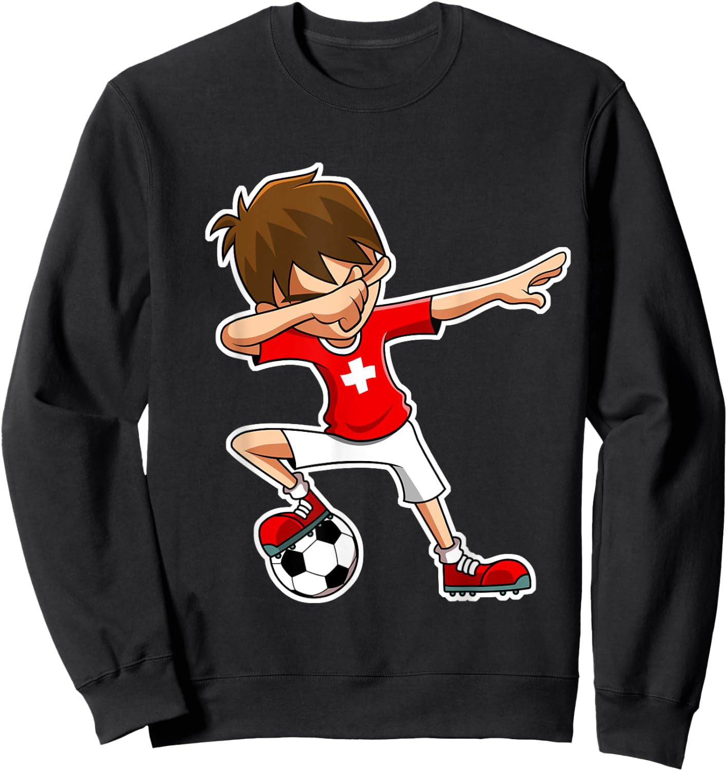 Dabbing Soccer Boy Switzerland Jersey, Swiss Kids Dab Gifts Sweatshirt - Sweatshirt | Black