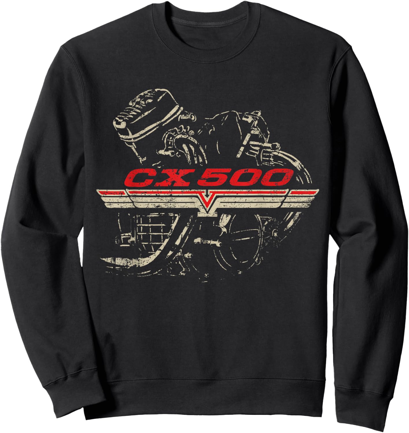 CX500 Engine Distressed Retro Design Sweatshirt - Sweatshirt | Black