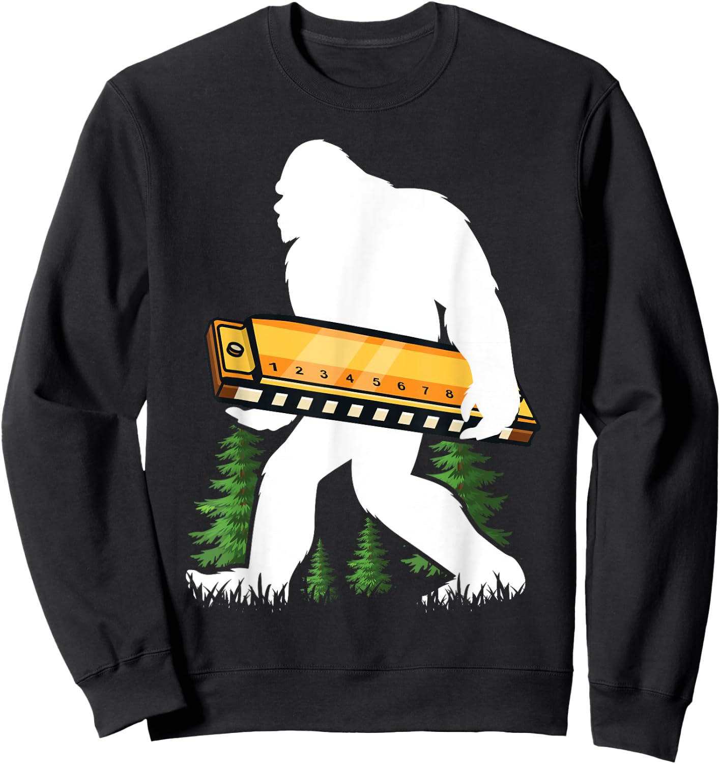 Bigfoot Carrying Harmonica Reed Instrument Sweatshirt - Sweatshirt | Black