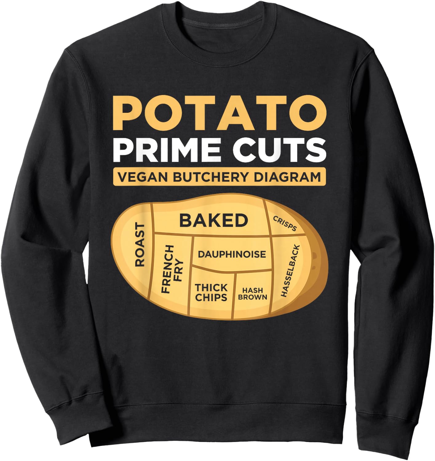 Vegans Veggies Clothing Funny Potato Prime Cuts Vegan Vegetarian Gift Black Sweatshirt - Sweatshirt | Black