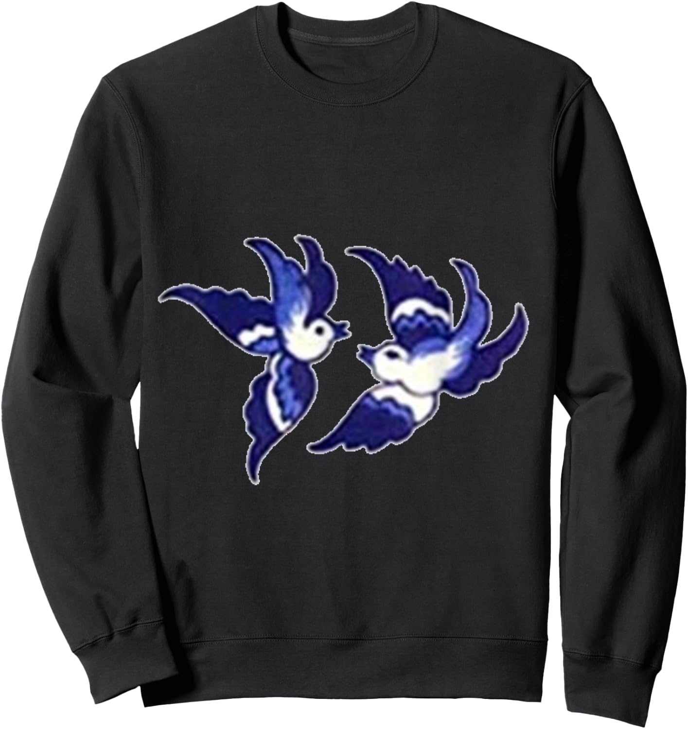 Classic Blue Willow Bird Design Sweatshirt - Sweatshirt | Black
