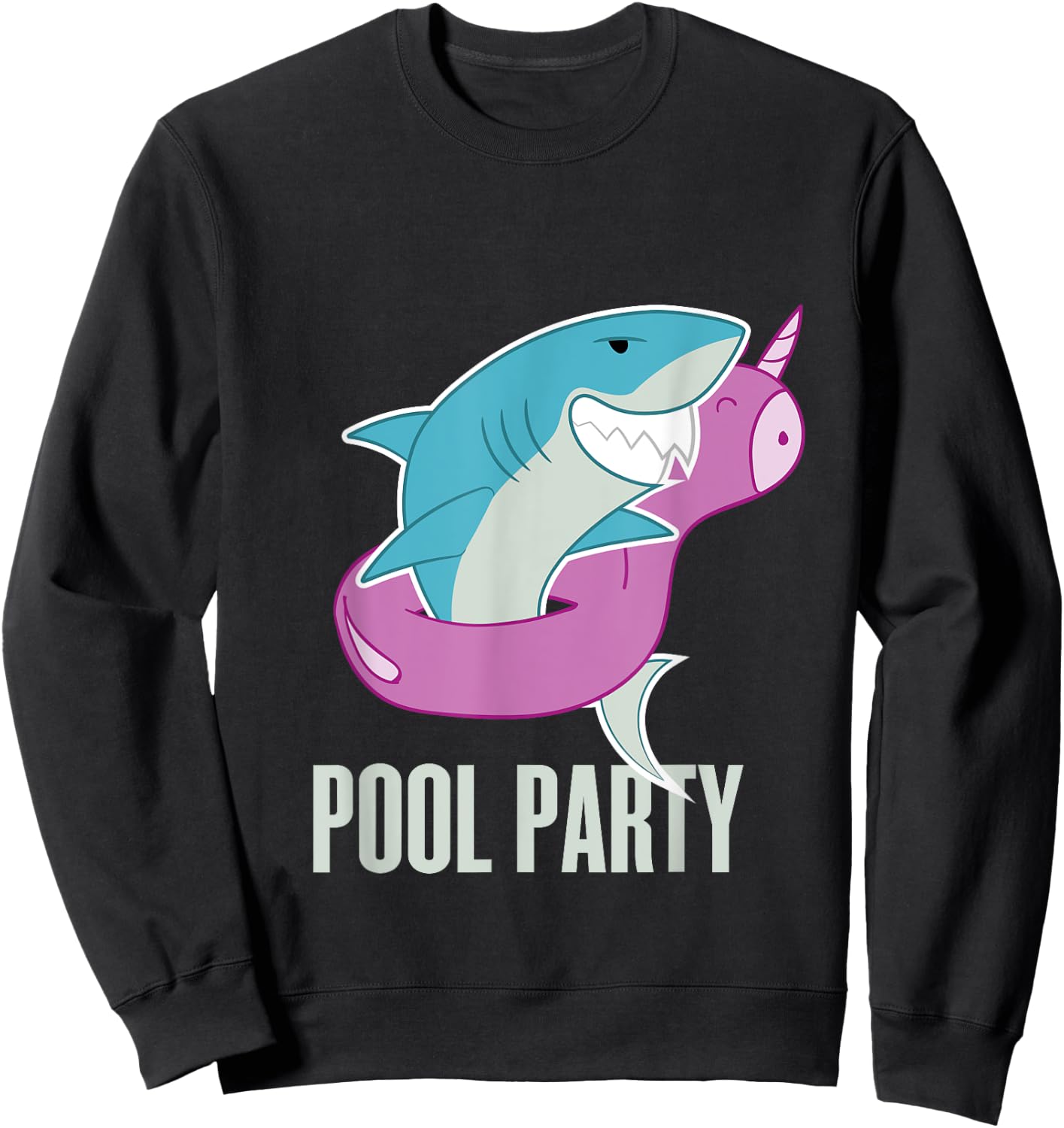 Pool Party Inflatable Unicorn Float Funny Shark Swim T Shirt Sweatshirt - Sweatshirt | Black