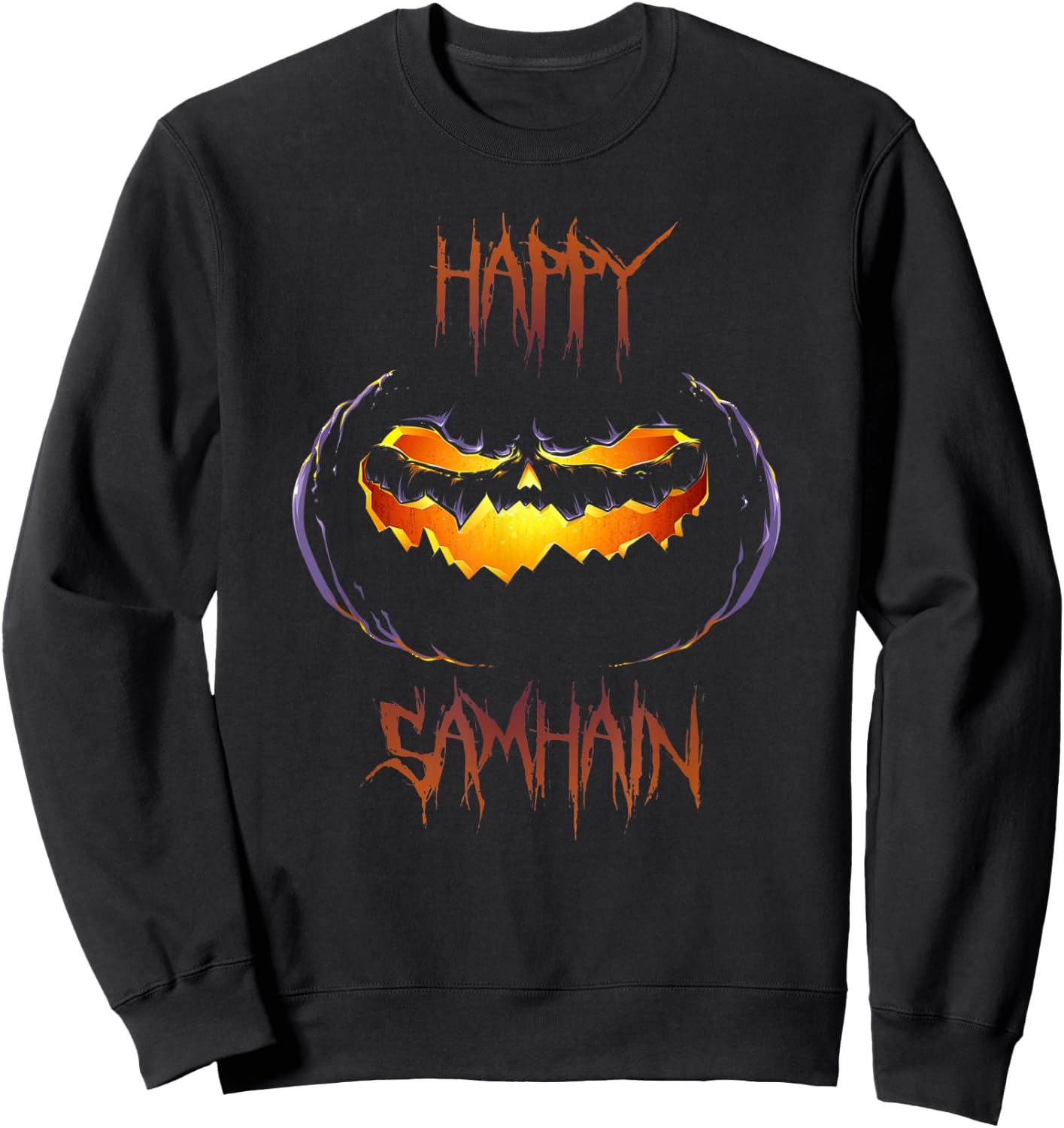 Happy Samhain Scary Jack O Lantern Halloween Sweatshirt - Sweatshirt | Black